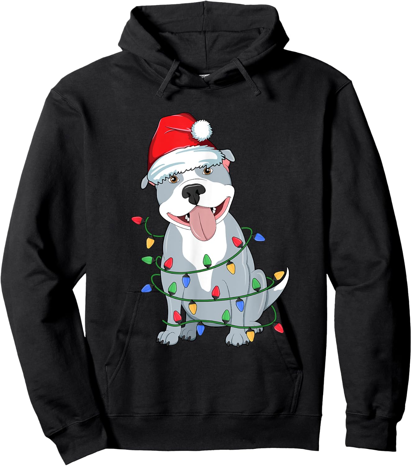 Pitbull Christmas Tree Lights Kawaii Pitty Dog Lover Xmas Men Women Kids Hoodie - Hoodie | Black