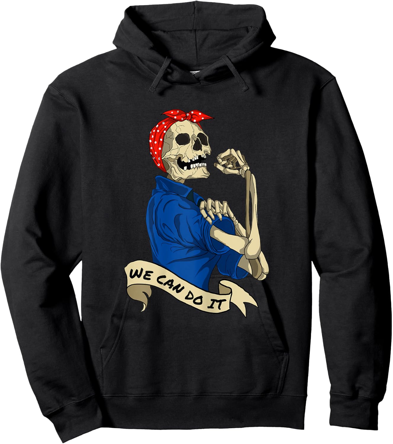 Rosie Riveter We Can do It Skeleton Halloween Party Costume Hoodie - Hoodie | Black