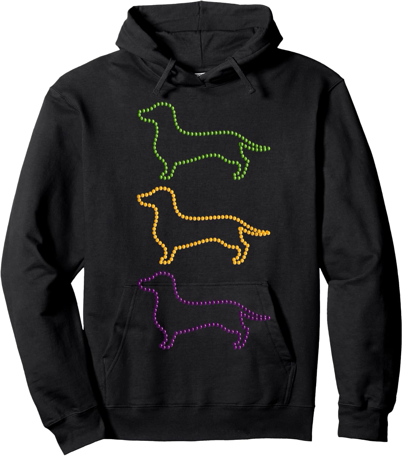 Dachshund Mardi Gras Beads, Wiener Dog Shirt, Weenie Dog Women Girls Kids Hoodie - Hoodie | Black