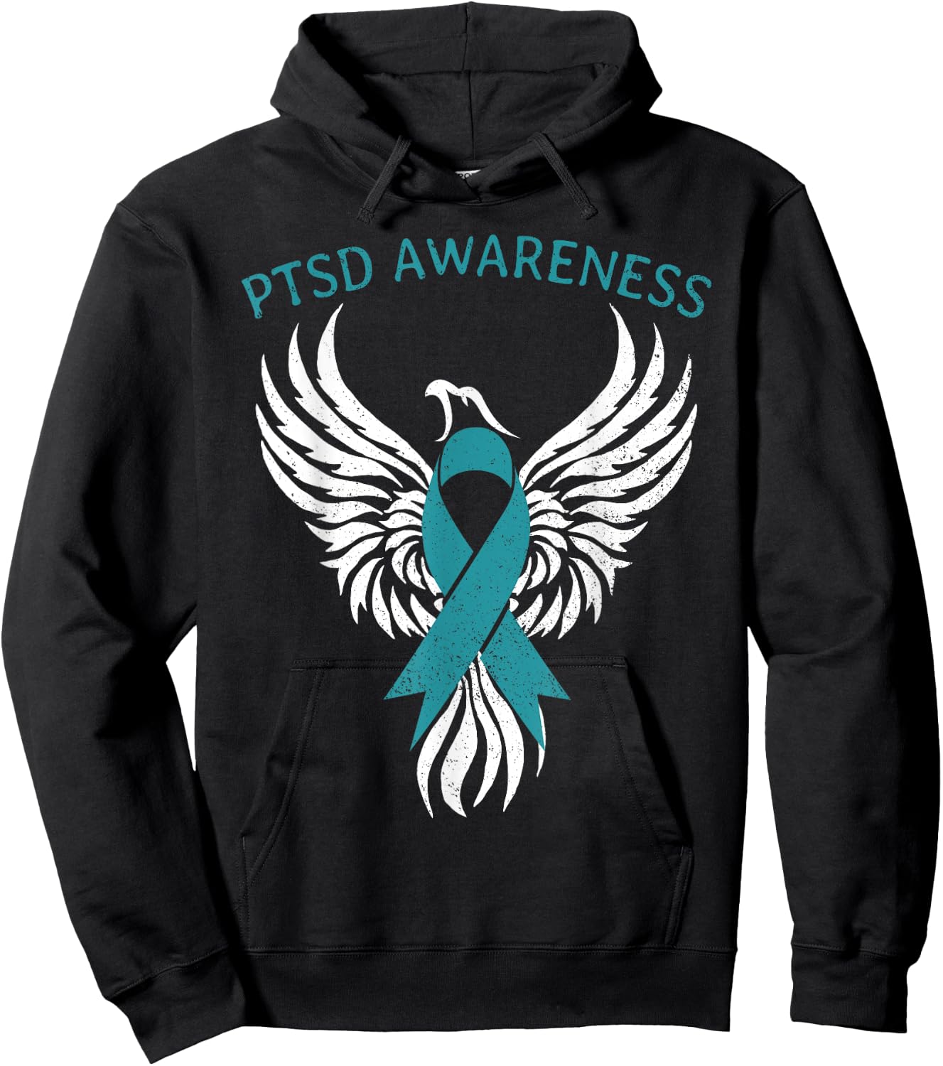 Rise of The Phoenix PTSD Awareness Month Teal Ribbon Hoodie - Hoodie | Black