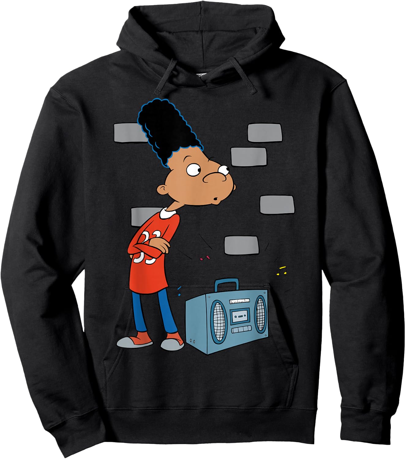 Hey Arnold! Gerald Pose Next To Stereo Hoodie - Hoodie | Black