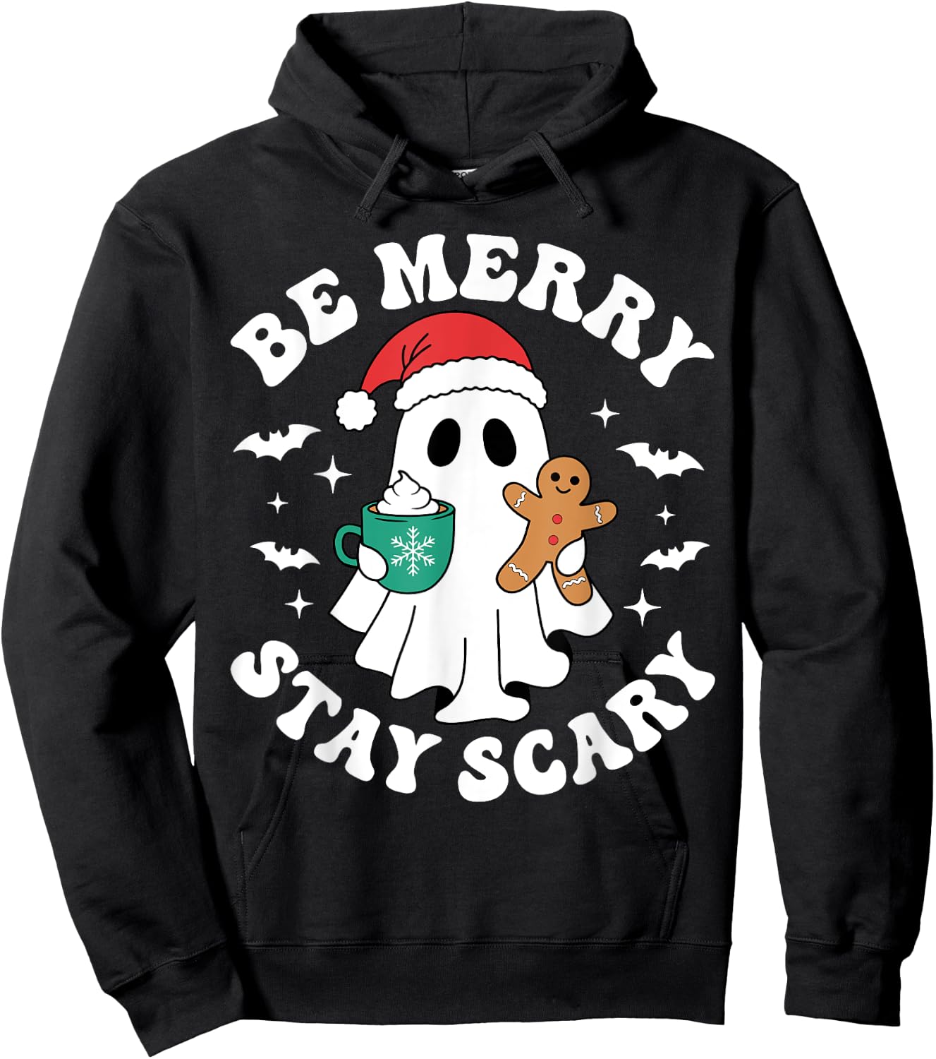 Be Merry Stay Scary Funny Santa Ghost Christmas Halloween Hoodie - Hoodie | Black