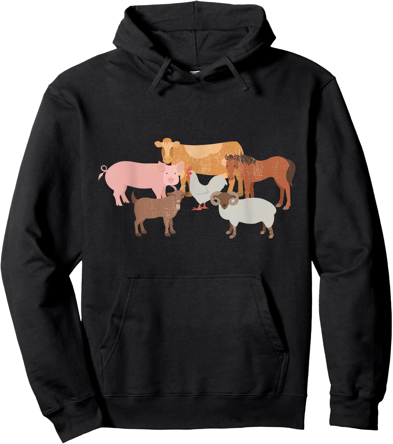 Cute Farm Animals Cow Pig Chicken Horse Sheep and Goat Hoodie - Hoodie | Black