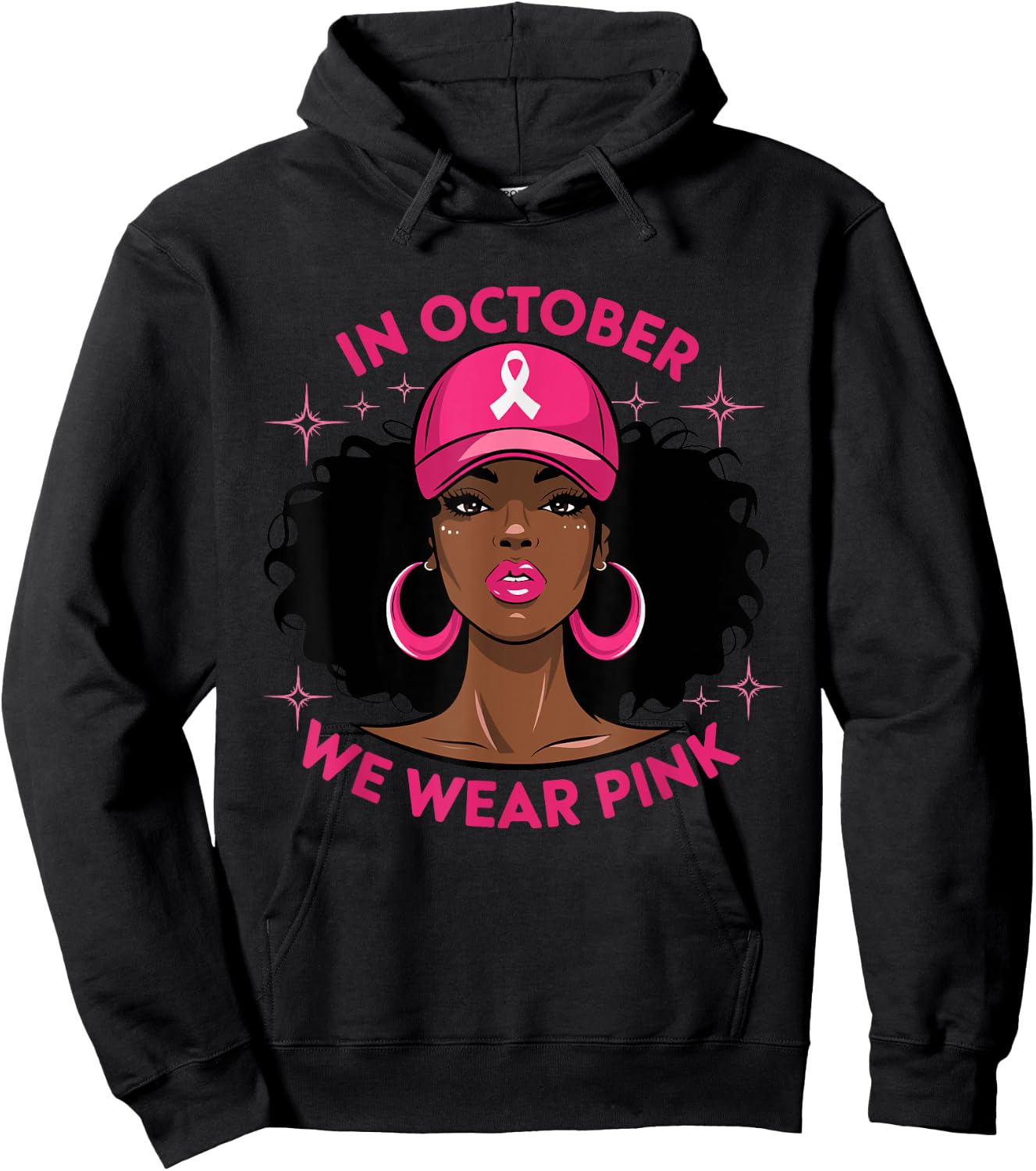 Black Woman In October We Wear Pink Ribbon Breast Cancer Hoodie - Hoodie | Black