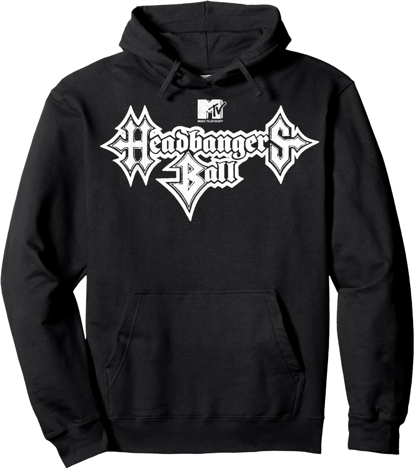 MTV Headbangers Ball: Classic Fit, Round Neck, Short Sleeve Black Metal Text Hoodie - Hoodie | Black