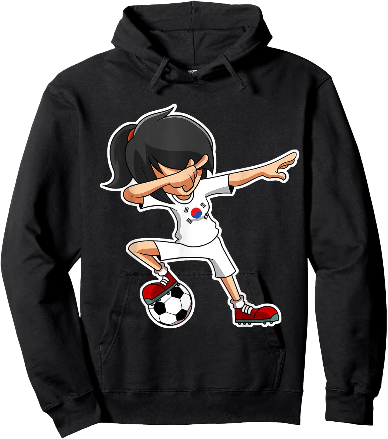 Dabbing Soccer Girl South Korea Shirt, Korean Flag Jersey Hoodie - Hoodie | Black