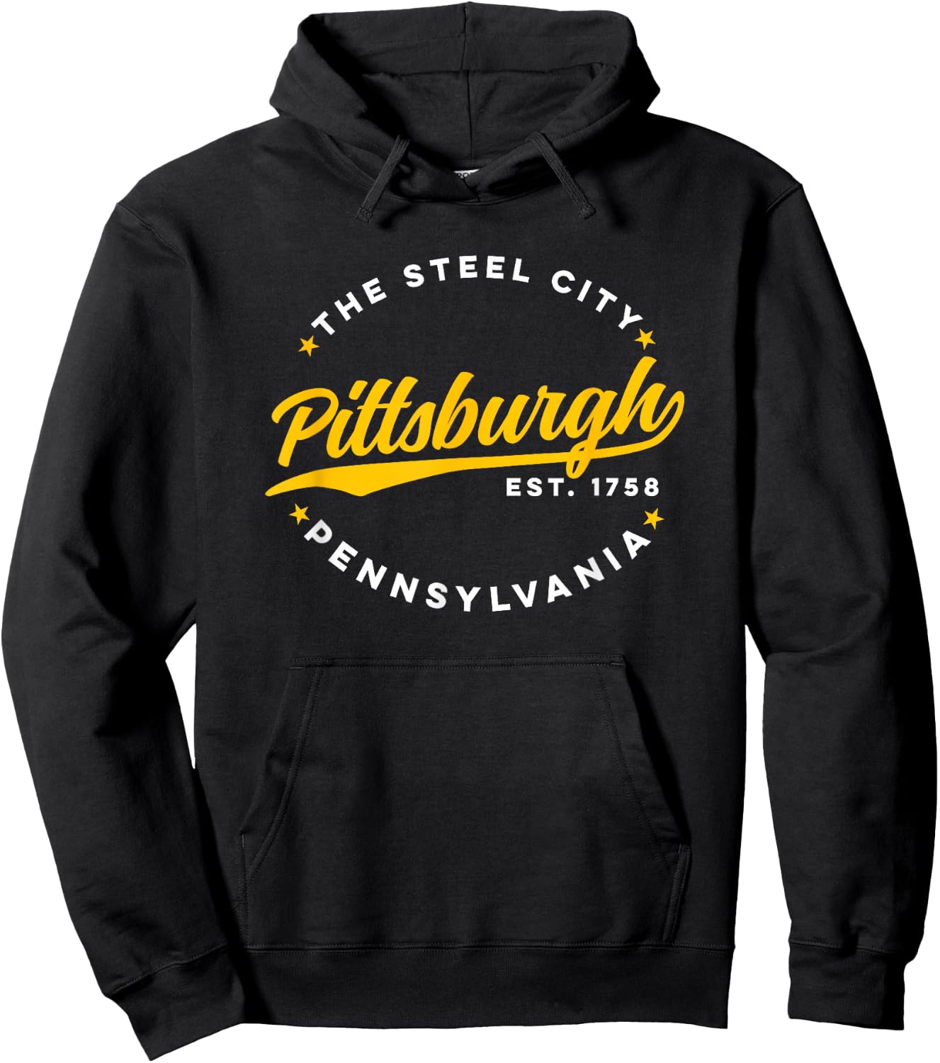 Vintage Pittsburgh Pennsylvania The Steel City Yellow Text Hoodie - Hoodie | Black