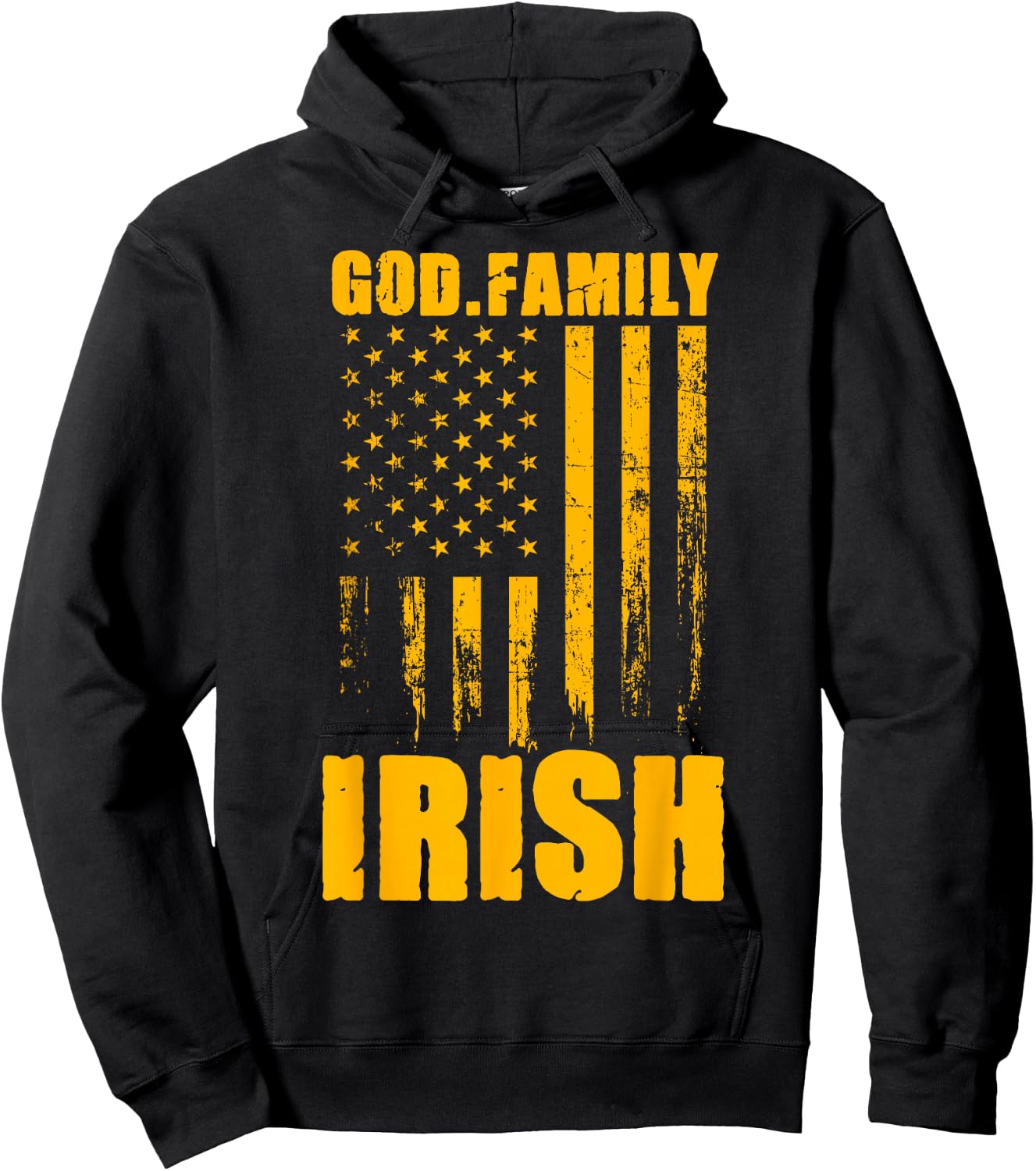 Notre Dame Irish God. Family. Vintage USA Flag Hoodie - Hoodie | Black