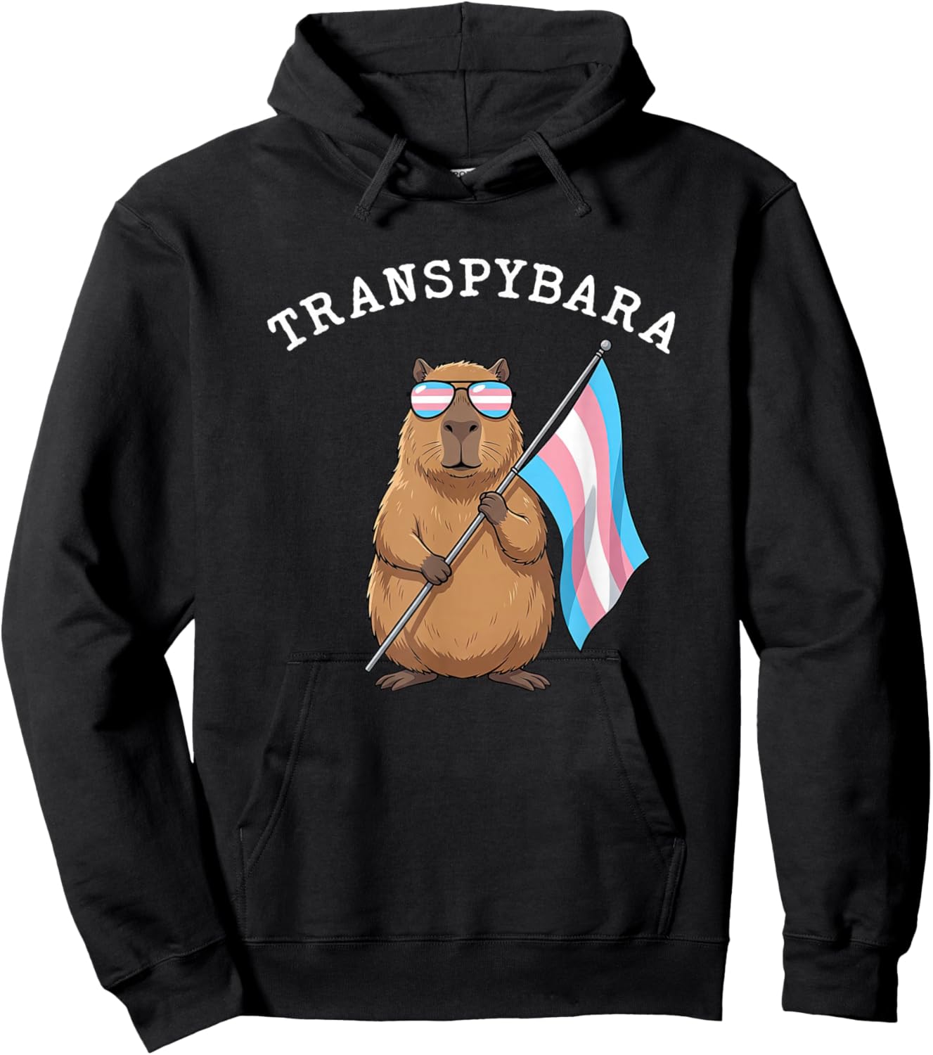 Transpybara Transgender Capybara LGBTQ Pride Trans Flag Hoodie - Hoodie | Black
