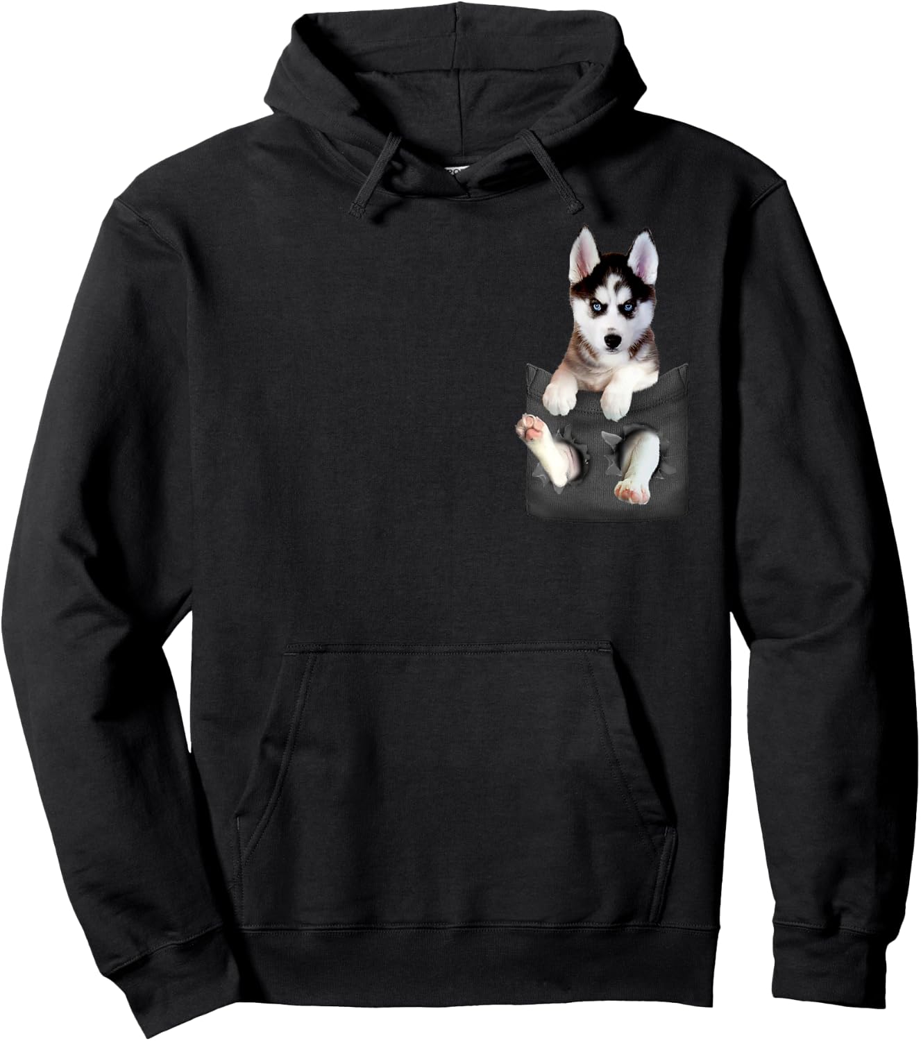 Siberian Husky In Pocket Puppy T Shirt Hoodie - Hoodie | Black