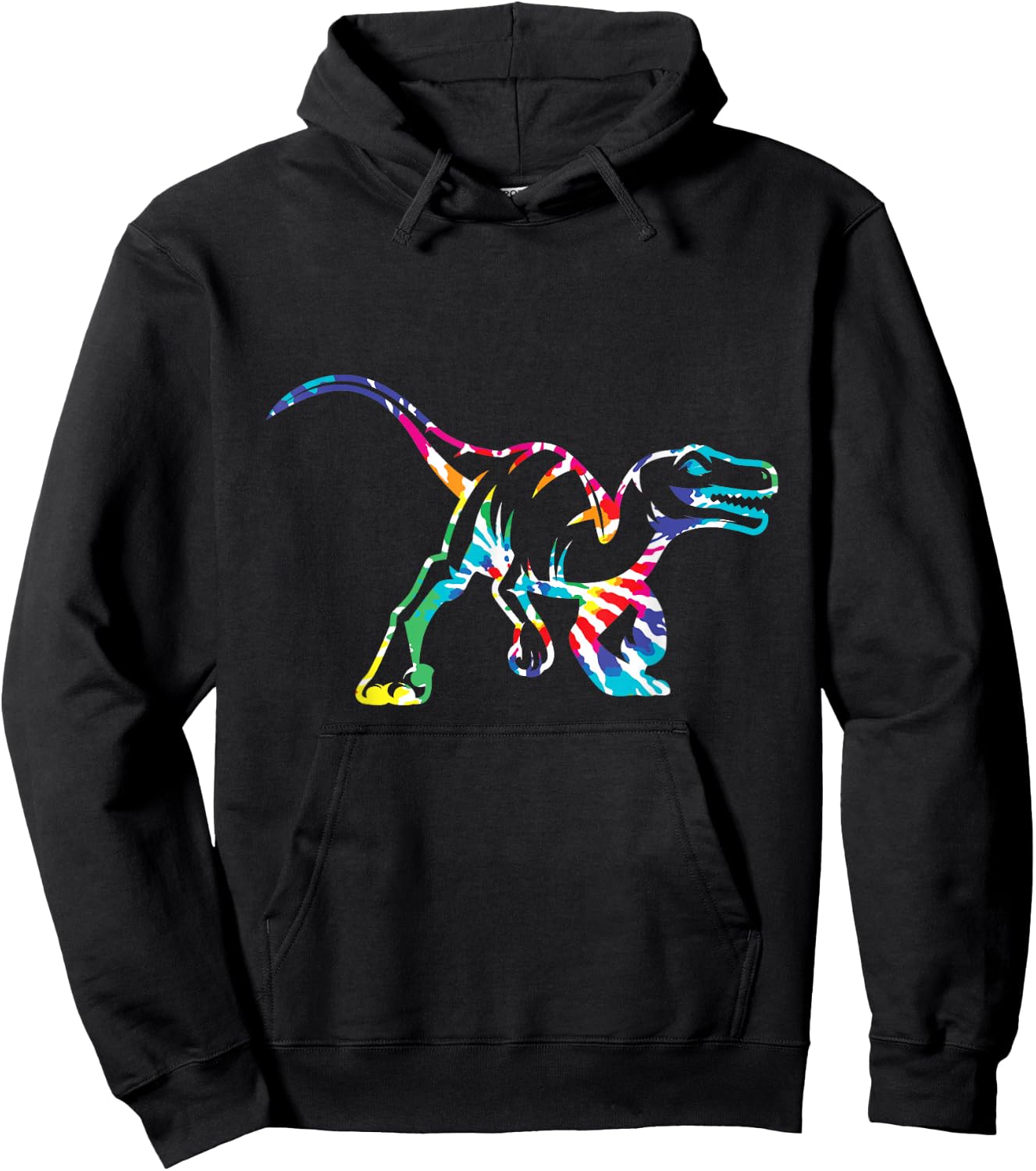 Fun Hippie Rainbow Tie Dye Raptor Dinosaur Small Hoodie - Hoodie | Black