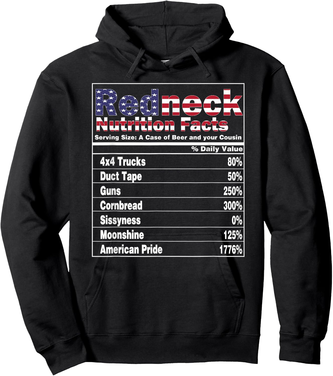 Redneck Nutrition Facts 4th of July Country Funny Hoodie - Hoodie | Black