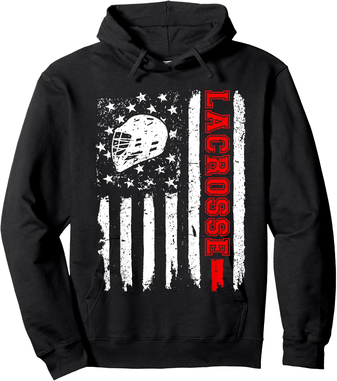 Lacrosse American Flag Distressed Hoodie - Hoodie | Black