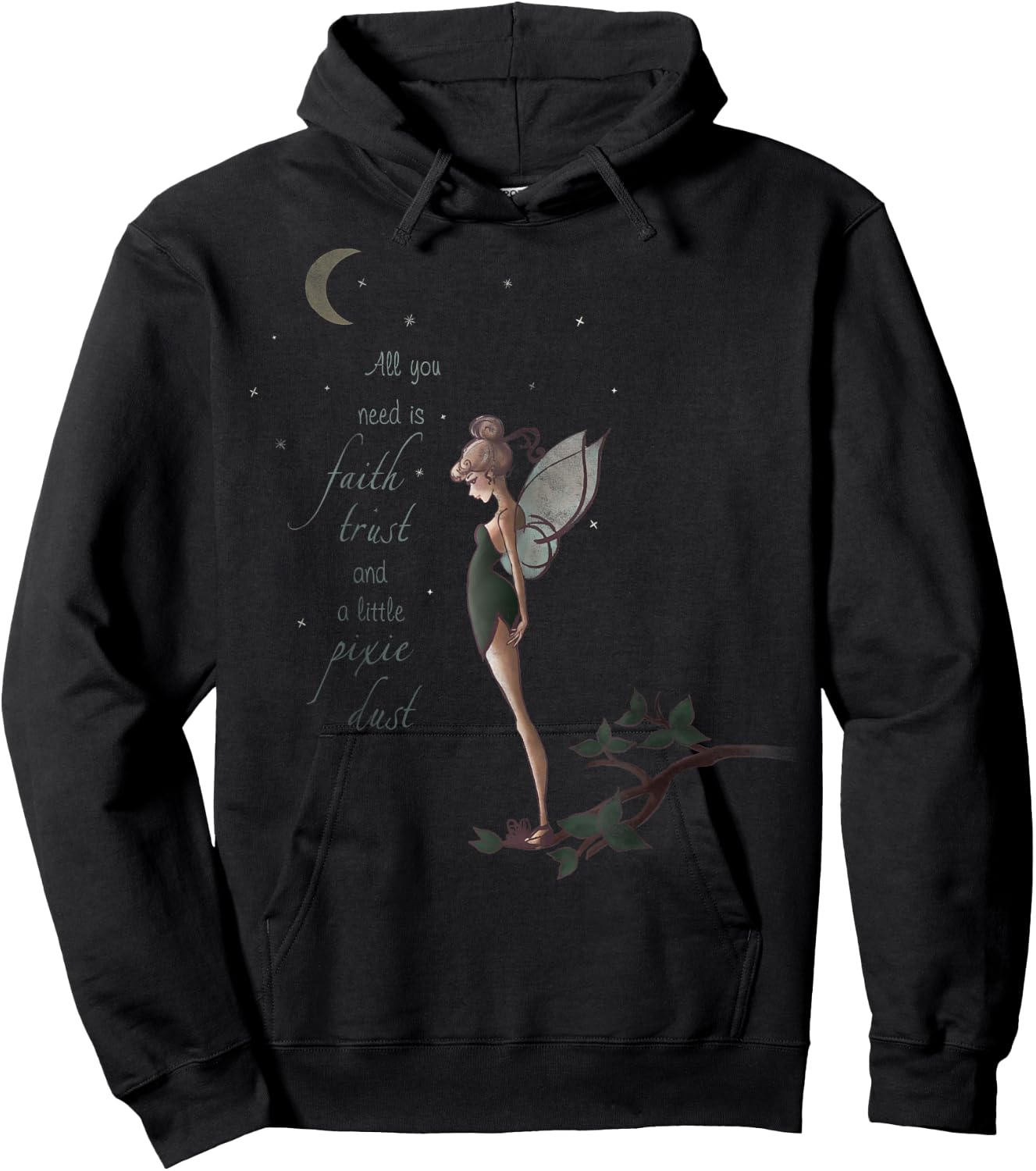 Disney Peter Pan Tinker Bell Moon Quote Art Graphic Hoodie - Hoodie | Black