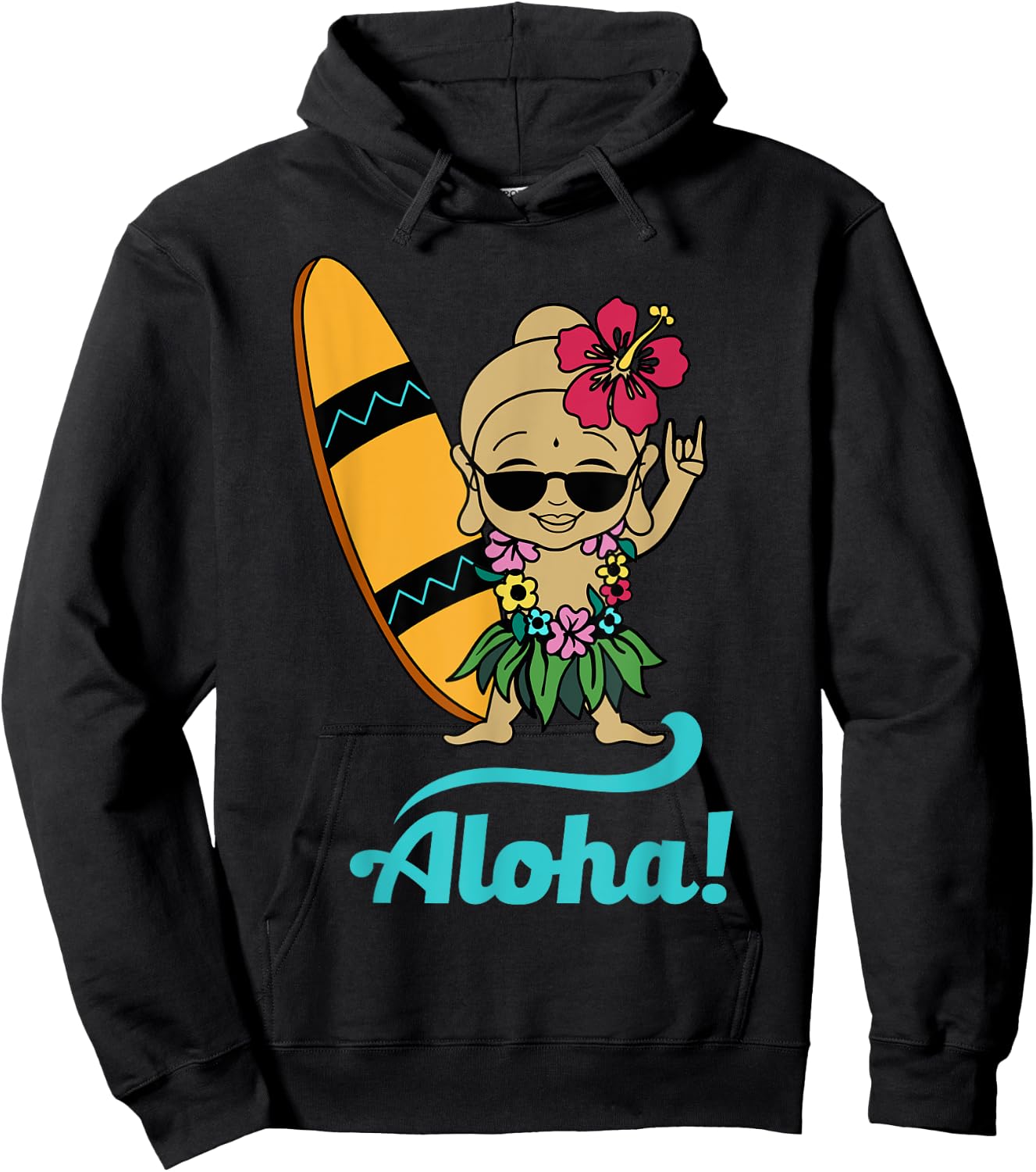 Hawaiian Surfing Buddha Aloha Hawaii Beach Yoga Hoodie - Hoodie | Black