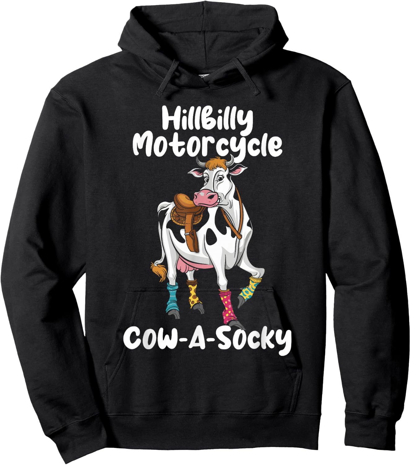Funny Cow Hillbilly Motorcycle Cow-A-Socky Hoodie - Hoodie | Black