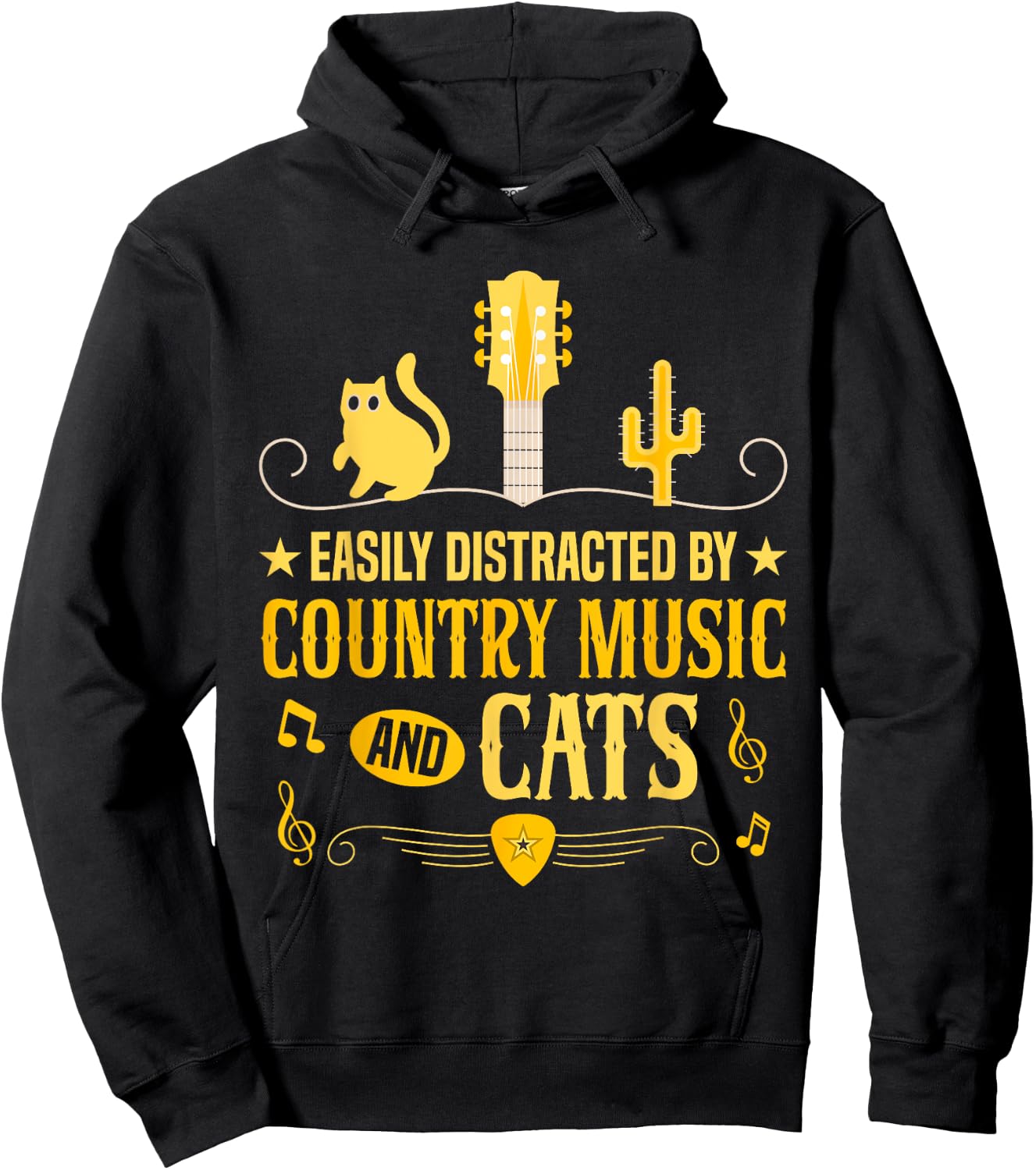 Distracted By Country Music And Cats Cowboy Cat Hoodie - Hoodie | Black