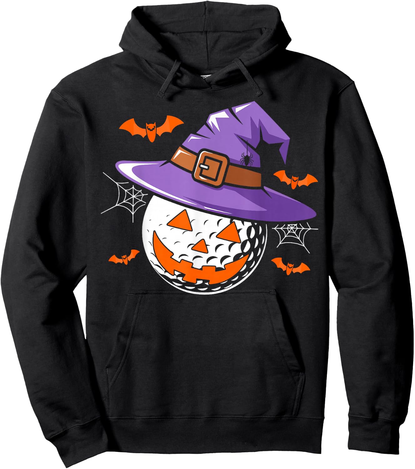 Halloween Golf Ball Witch Hat Pumpkin Spooky Bat Web Lover Hoodie - Hoodie | Black