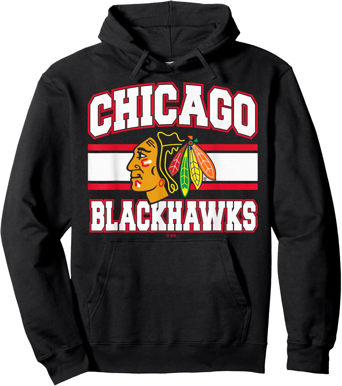 Chicago Blackhawks Stripe Black Officially Licensed Hoodie - Hoodie | Black