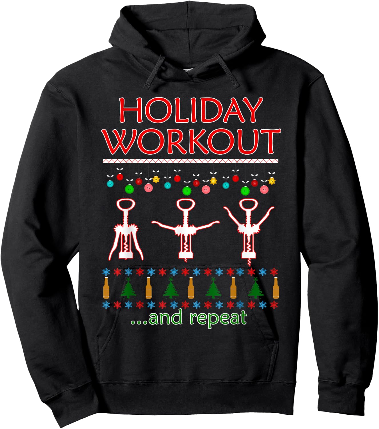 Holiday Workout Drink and Repeat Wine Lovers Christmas Hoodie - Hoodie | Black
