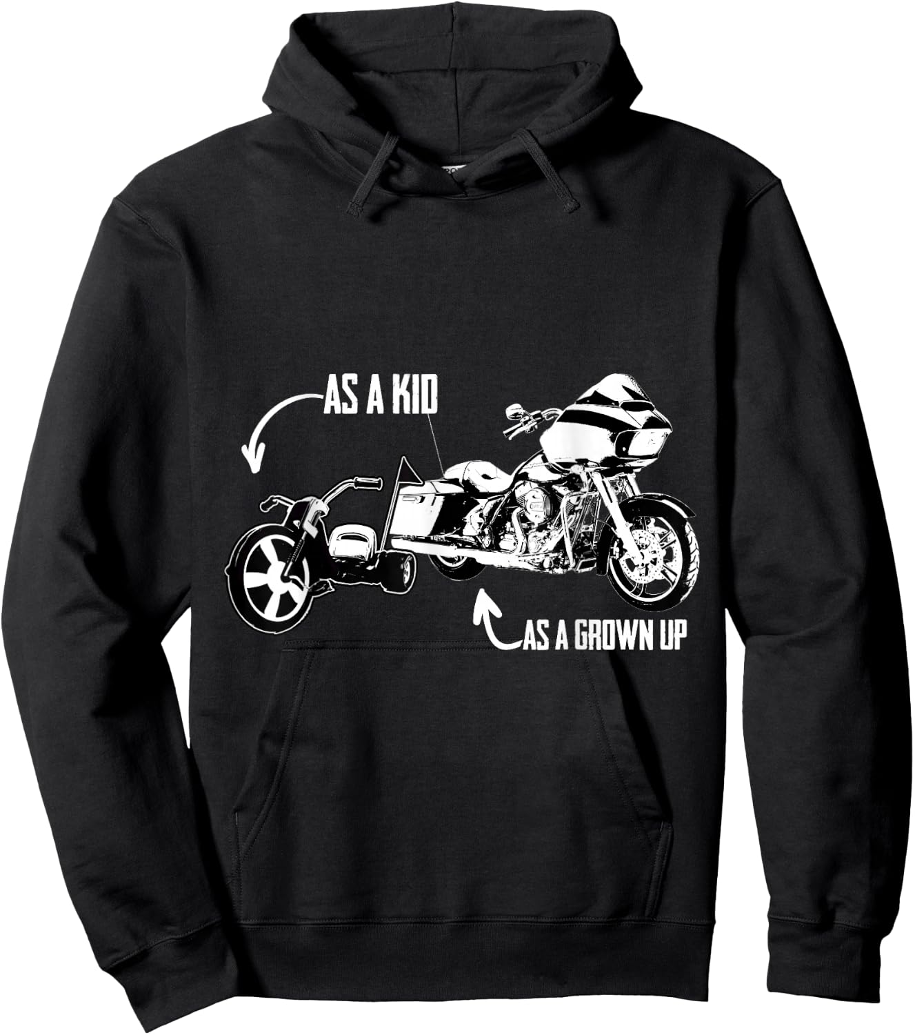 Men's Kid's Big Wheel Tricycle Road Glide Motorcycle Design Hoodie - Hoodie | Black