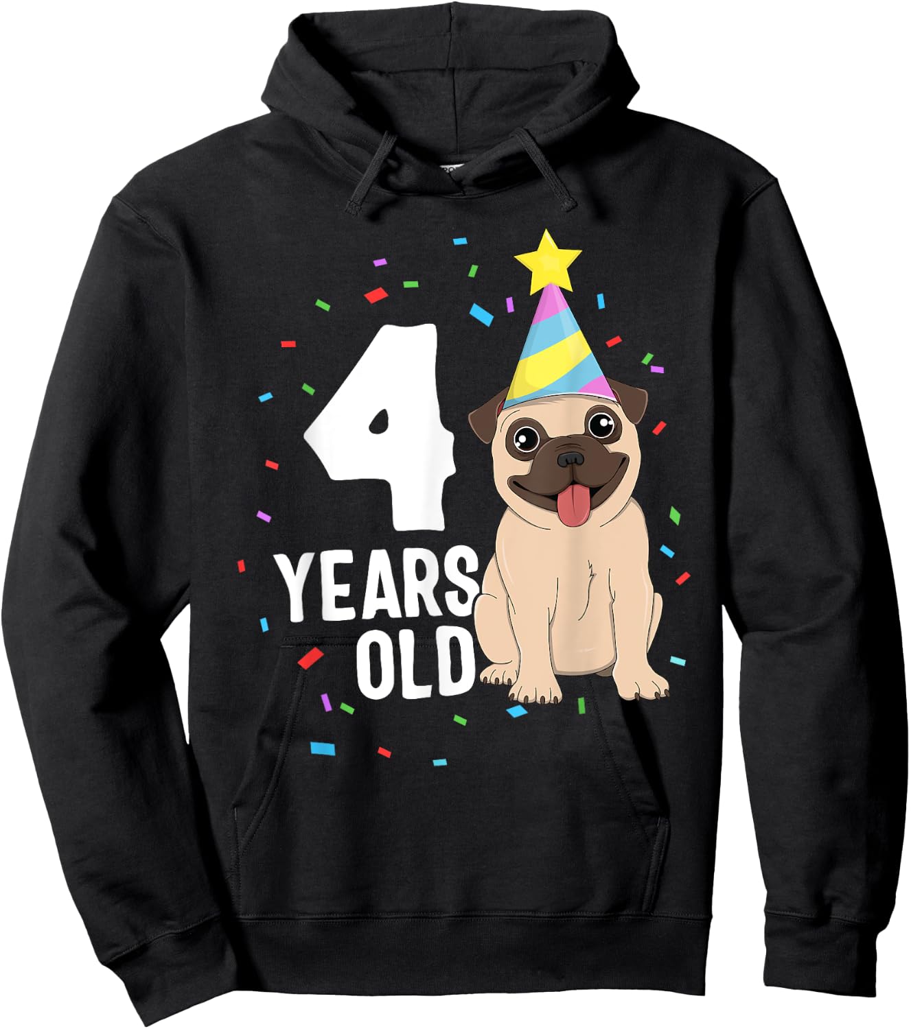 4 Years Old Birthday Pug Dog Lover Party 4th Birthday Kid Hoodie - Hoodie | Black