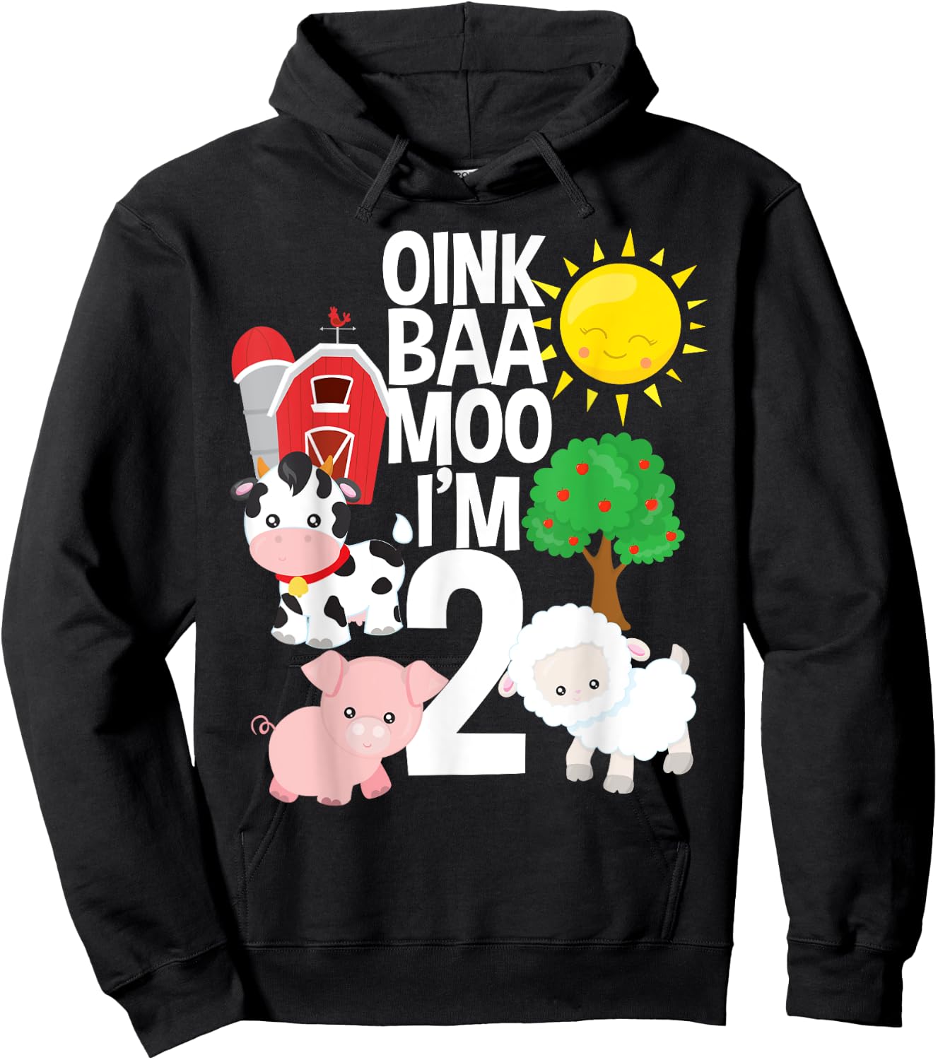 Oink Baa Moo I'm 2 Farm Theme Birthday Gift 2 Yrs Old Shirt Hoodie - Hoodie | Black