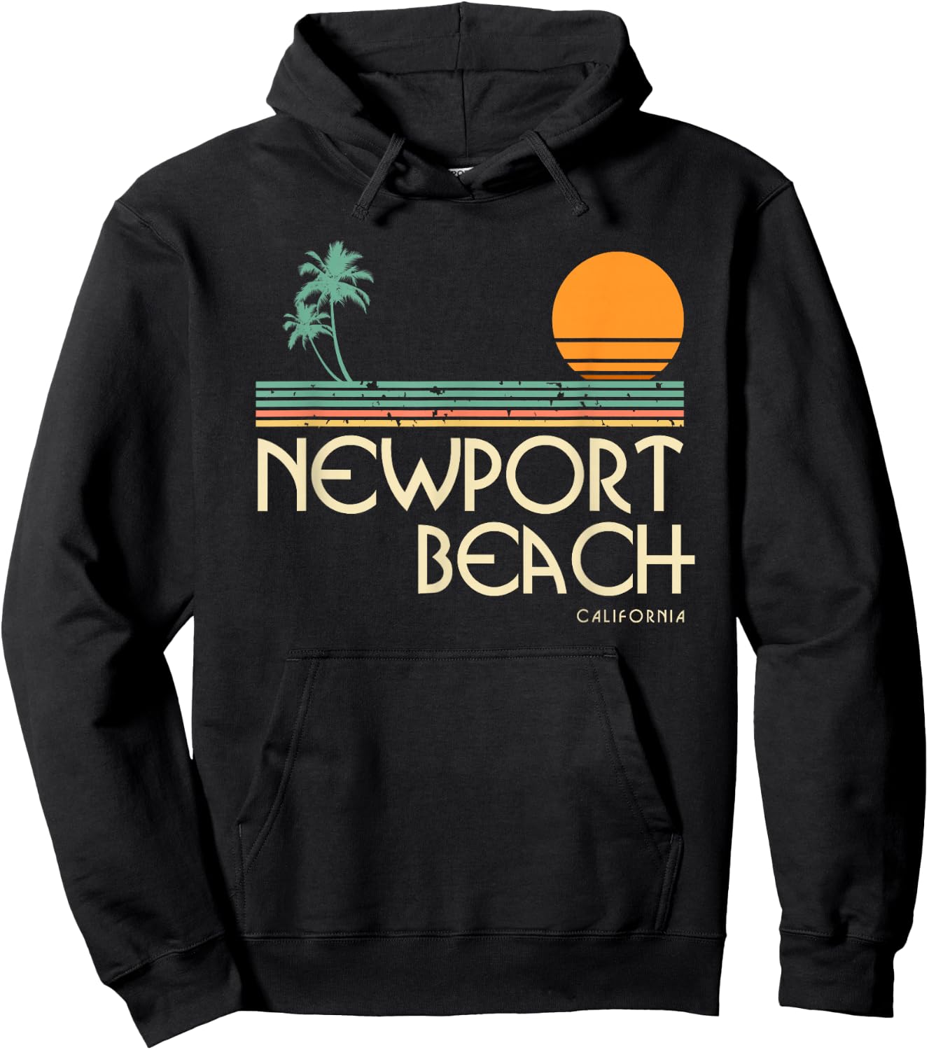 Vintage Newport Beach California Sunset Palm Trees Hoodie - Hoodie | Black