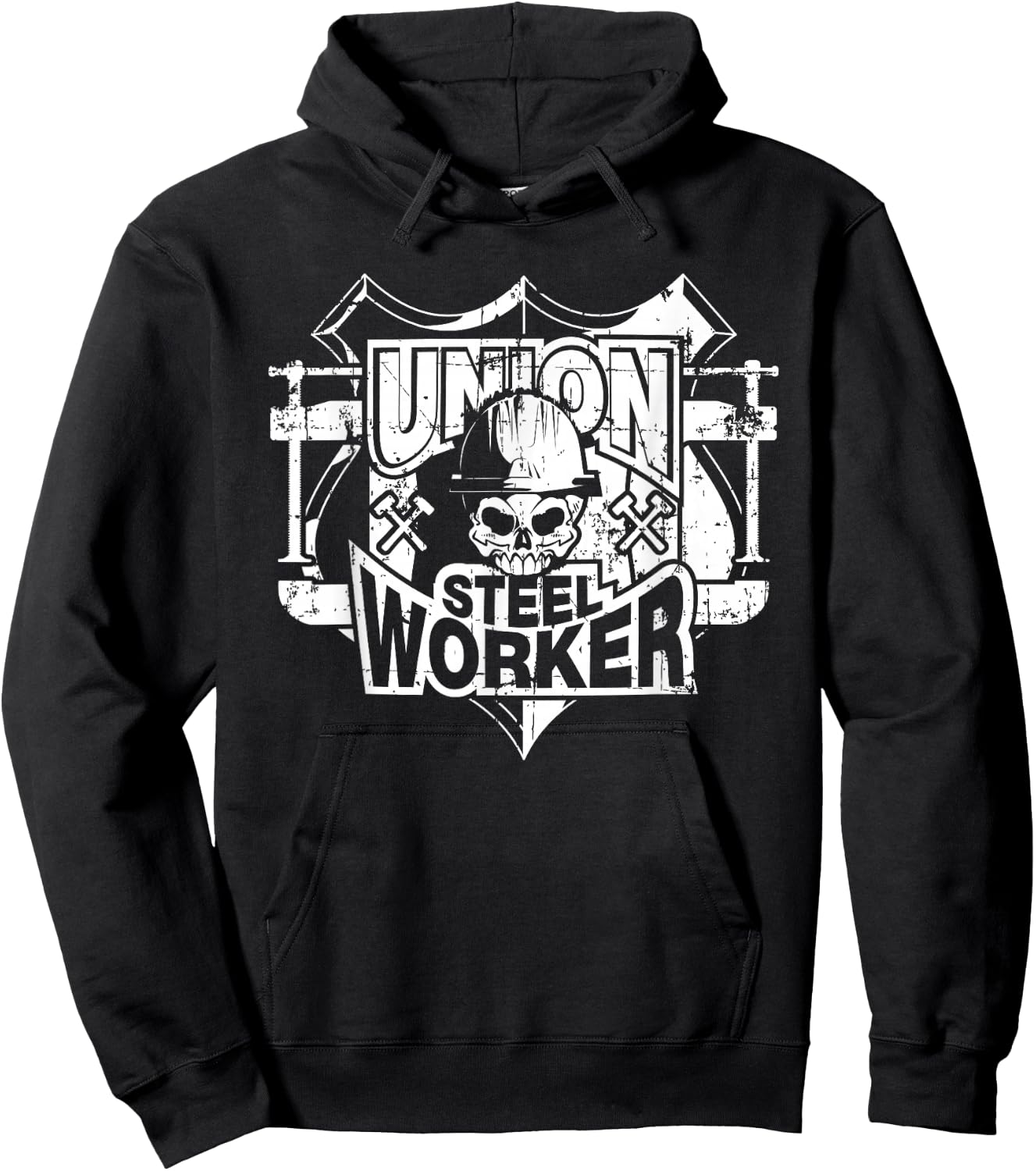 Tough Proud Union Steel Worker Skull Hoodie - Hoodie | Black