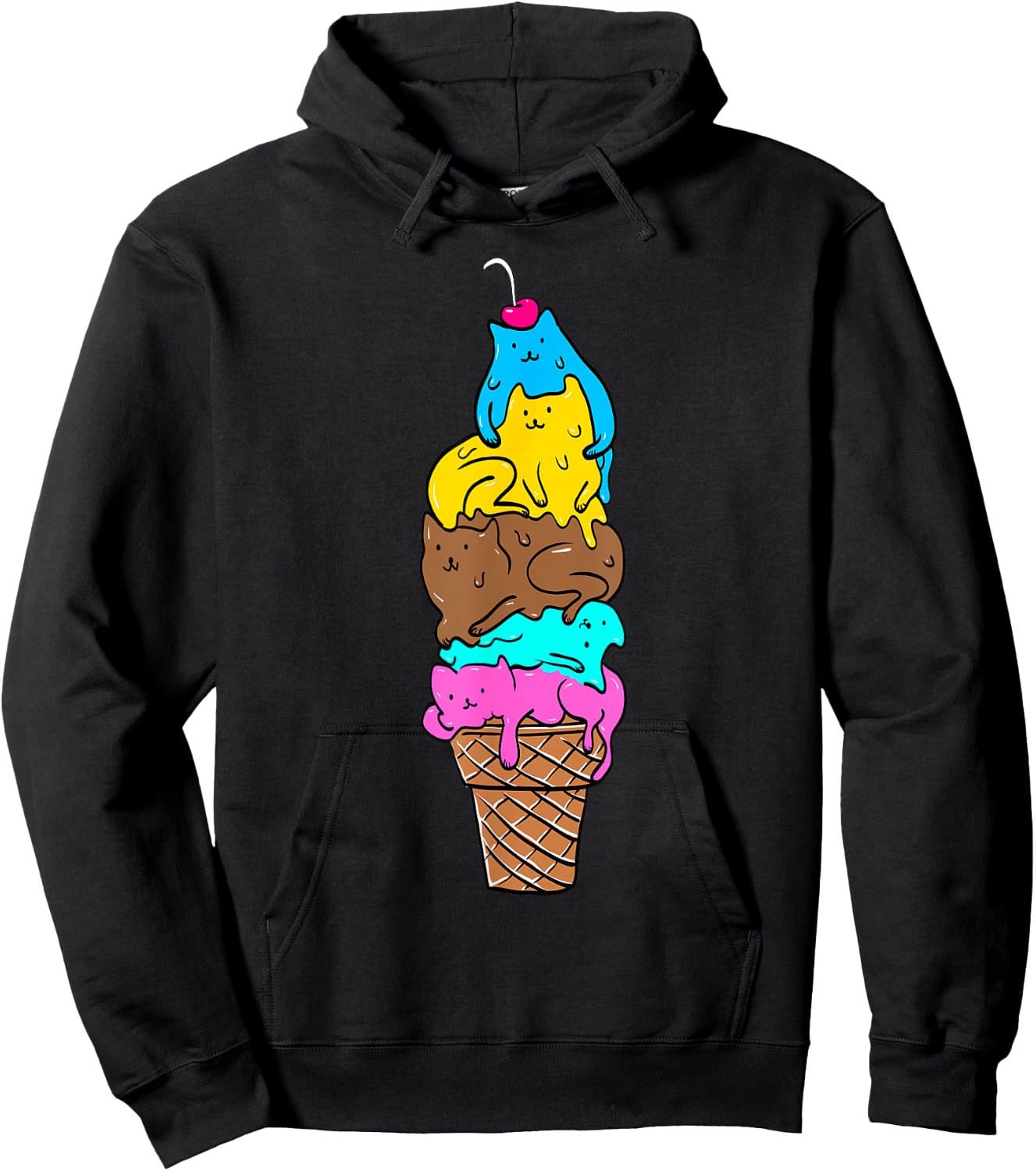 Cute Cat Ice Cream - Kitty Cat Dessert Shirt Hoodie - Hoodie | Black