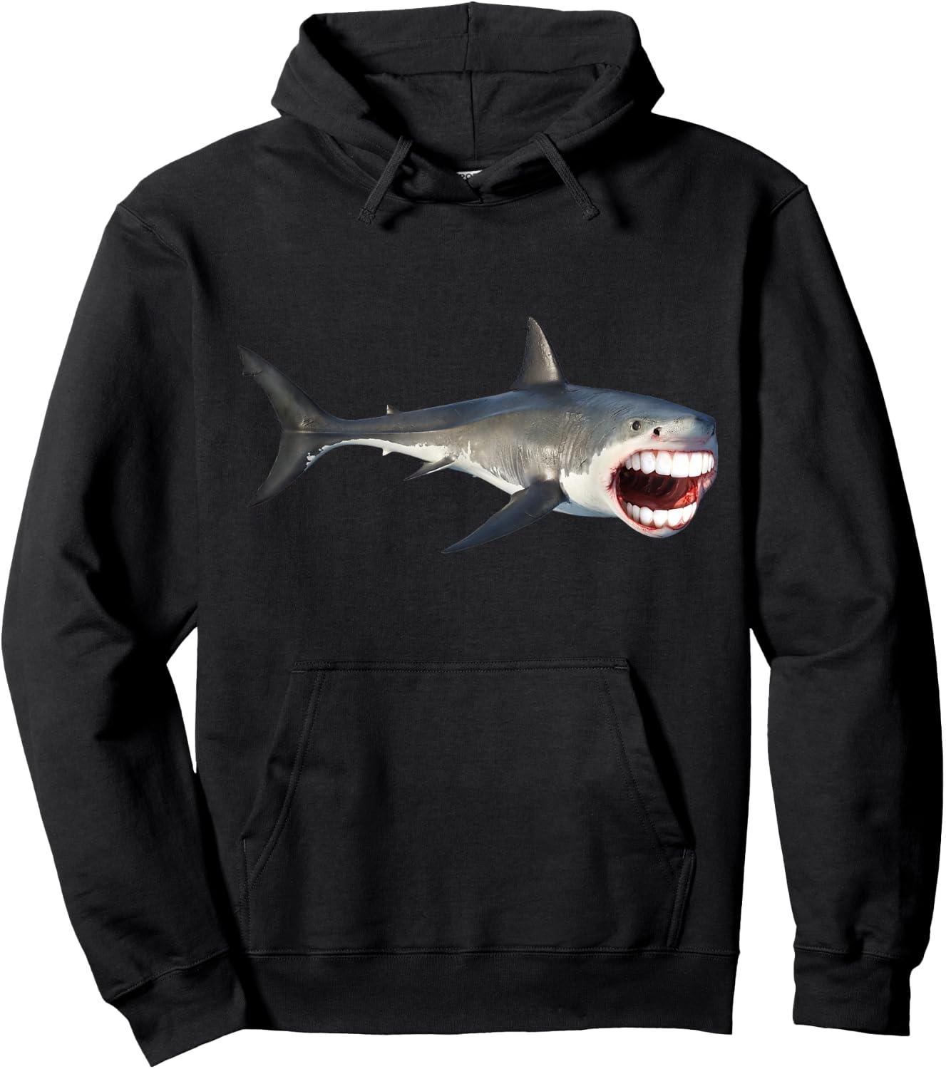 Great White With Human Teeth Funny Shark Hoodie - Hoodie | Black