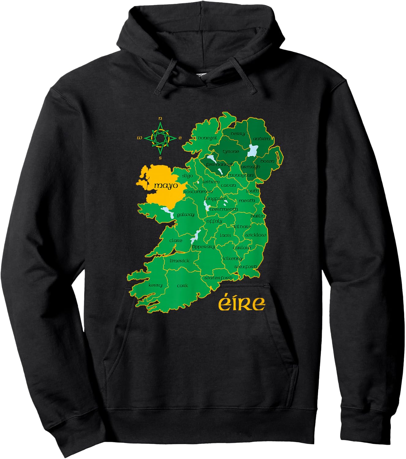 Mayo Ireland T Shirt Irish County Map Eire Irish Travel Hoodie - Hoodie | Black
