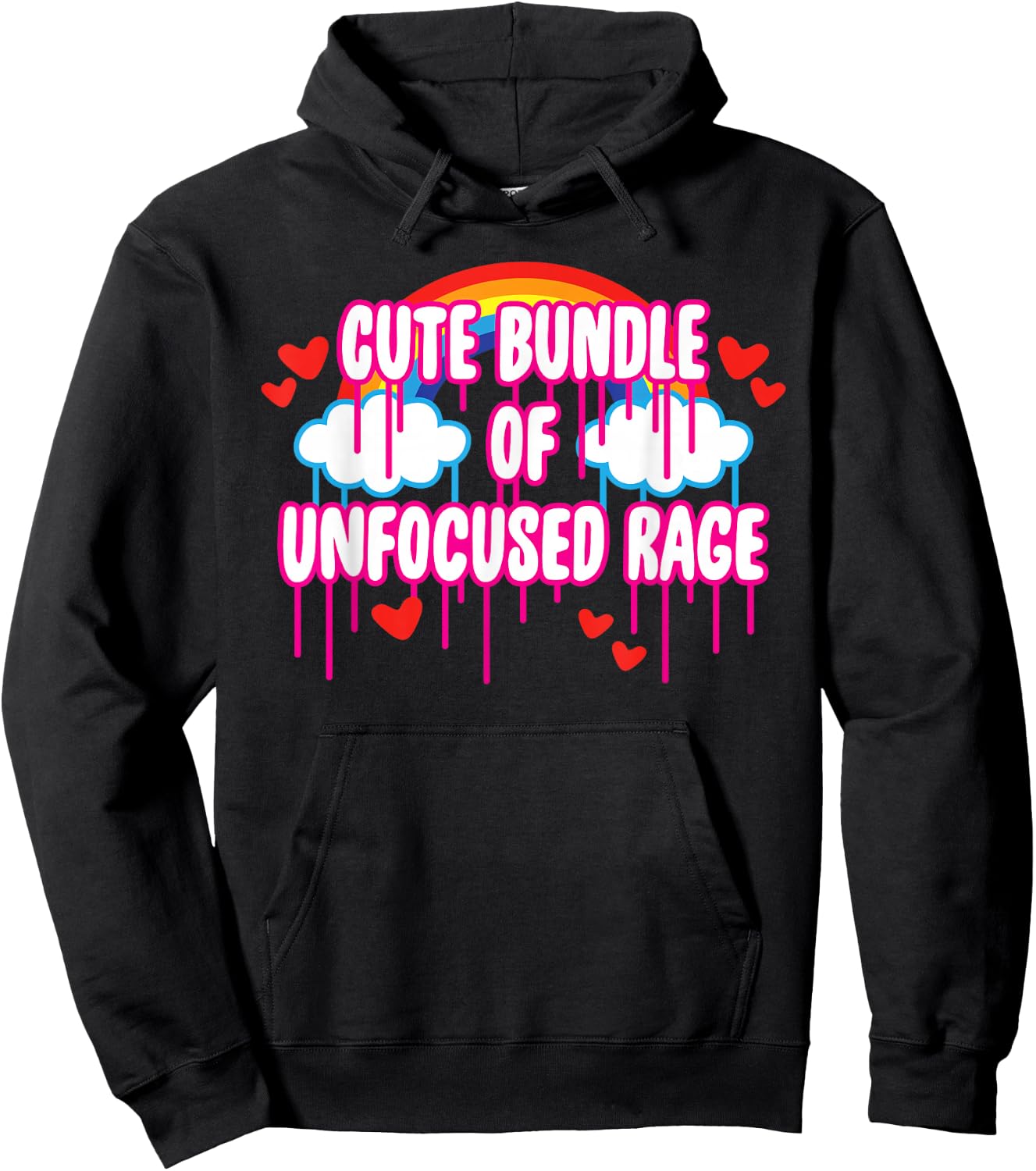 Cute Bundle of Unfocused Rage Rainbow Clouds Drips Hearts Small Hoodie - Hoodie | Black