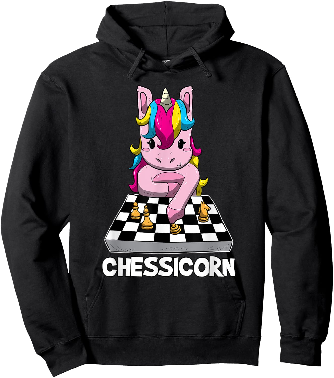 Chessicorn Funny Unicorn Plays Chess Gift Hoodie - Hoodie | Black