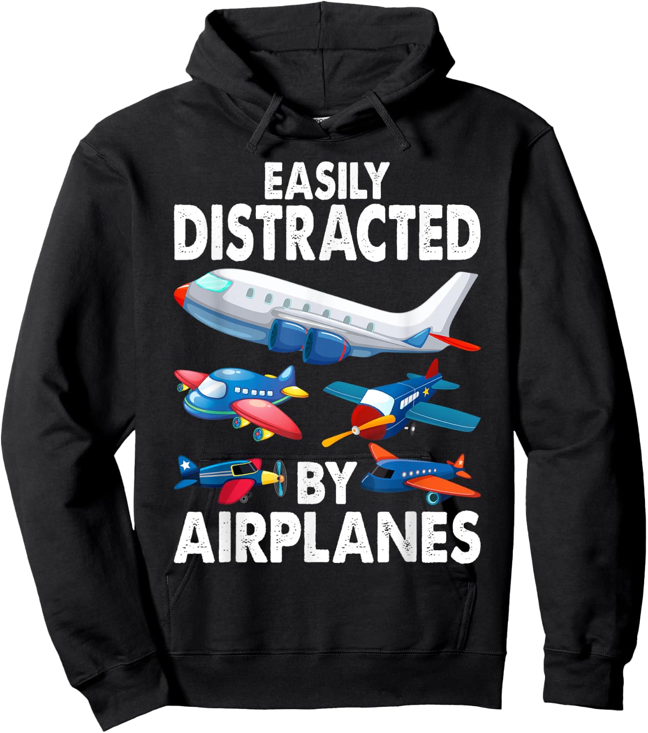Men Boys Girls Kids Easily Distracted By Airplanes Hoodie - Hoodie | Black