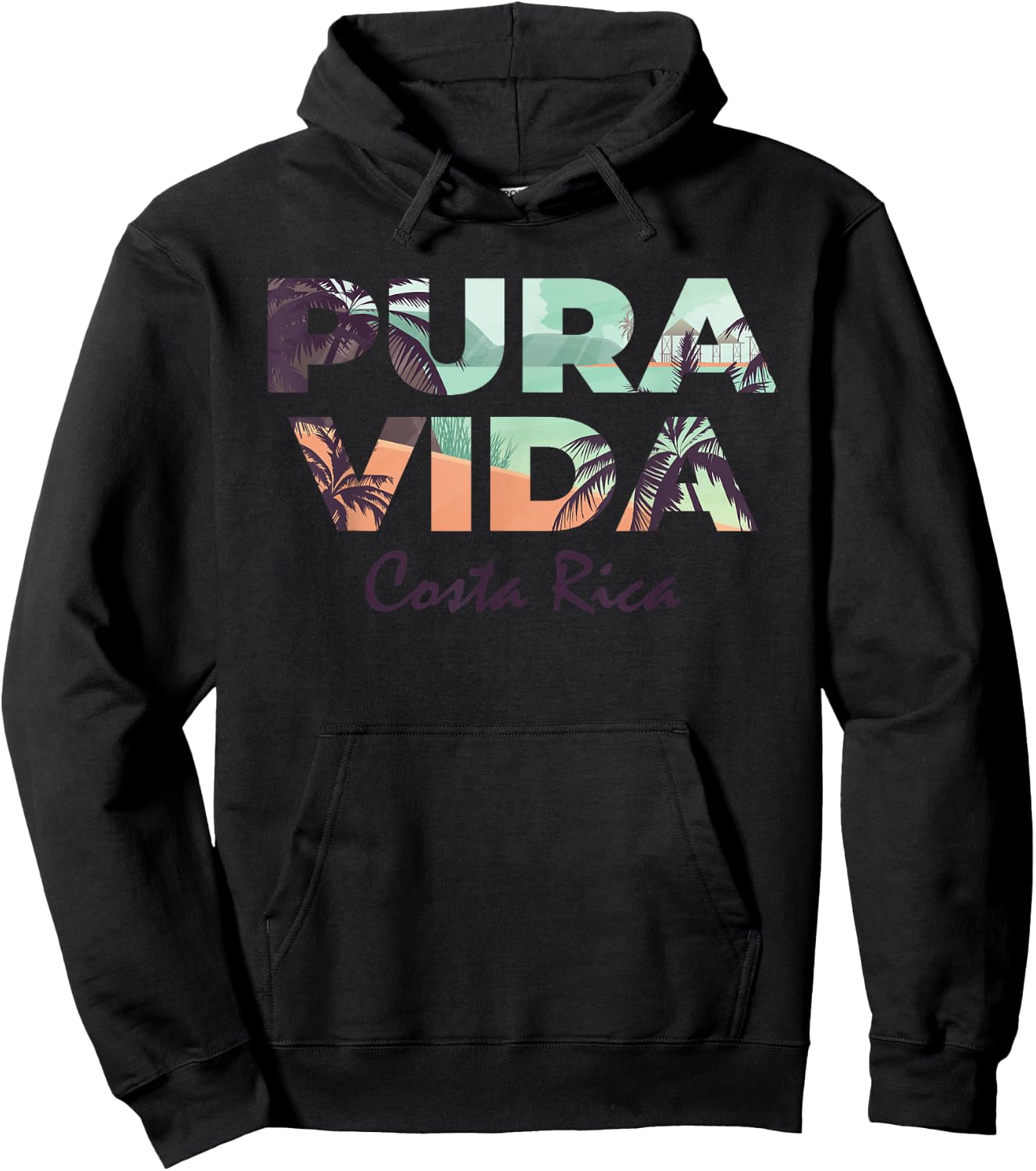 Pura Vida Costa Rica Shirt Colorful Tropical Beach Hoodie - Hoodie | Black