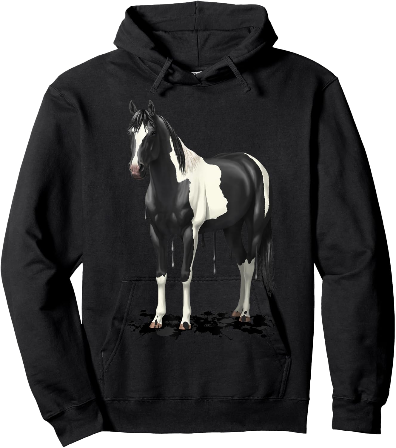 Funny Dripping Wet Paint Horse Black Pinto Horse Lovers Gift Hoodie - Hoodie | Black