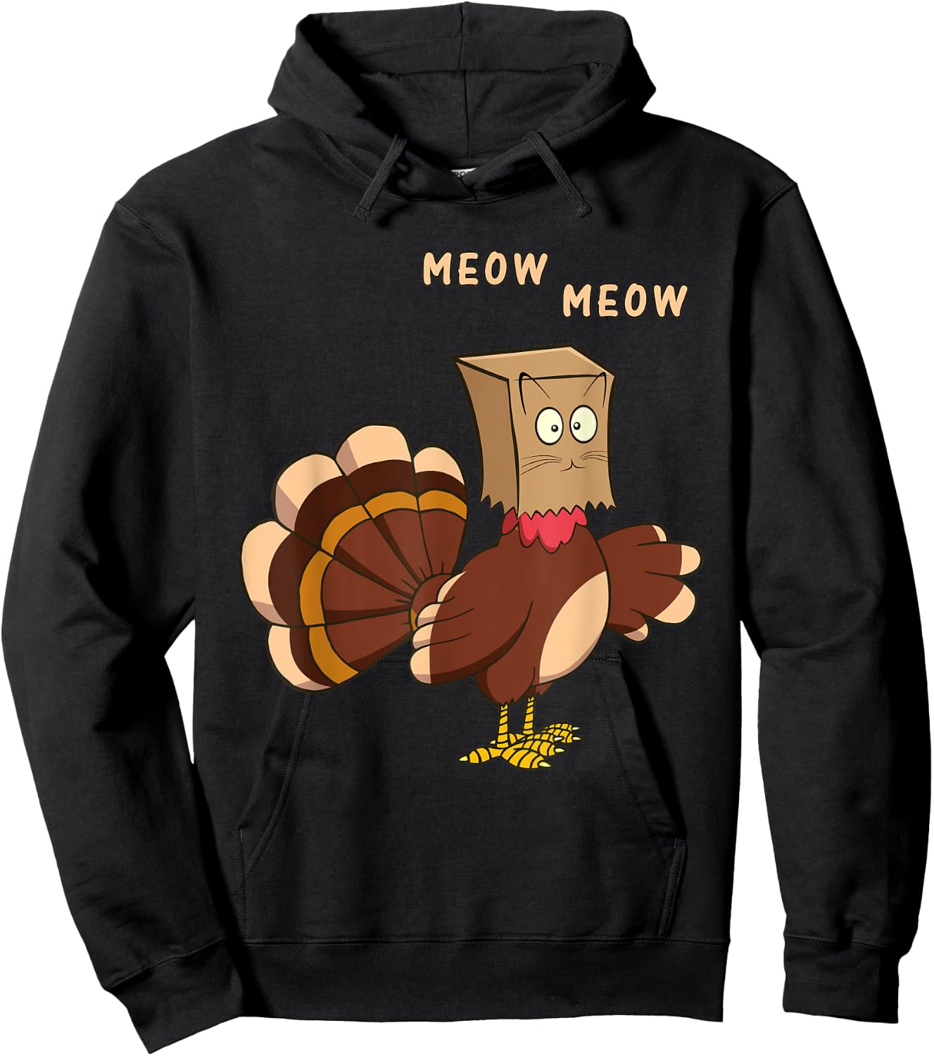 Thanksgiving Cat Funny Fake Cat Meow Thanksgiving Turkey Men Women Girls Kids Hoodie - Hoodie | Black