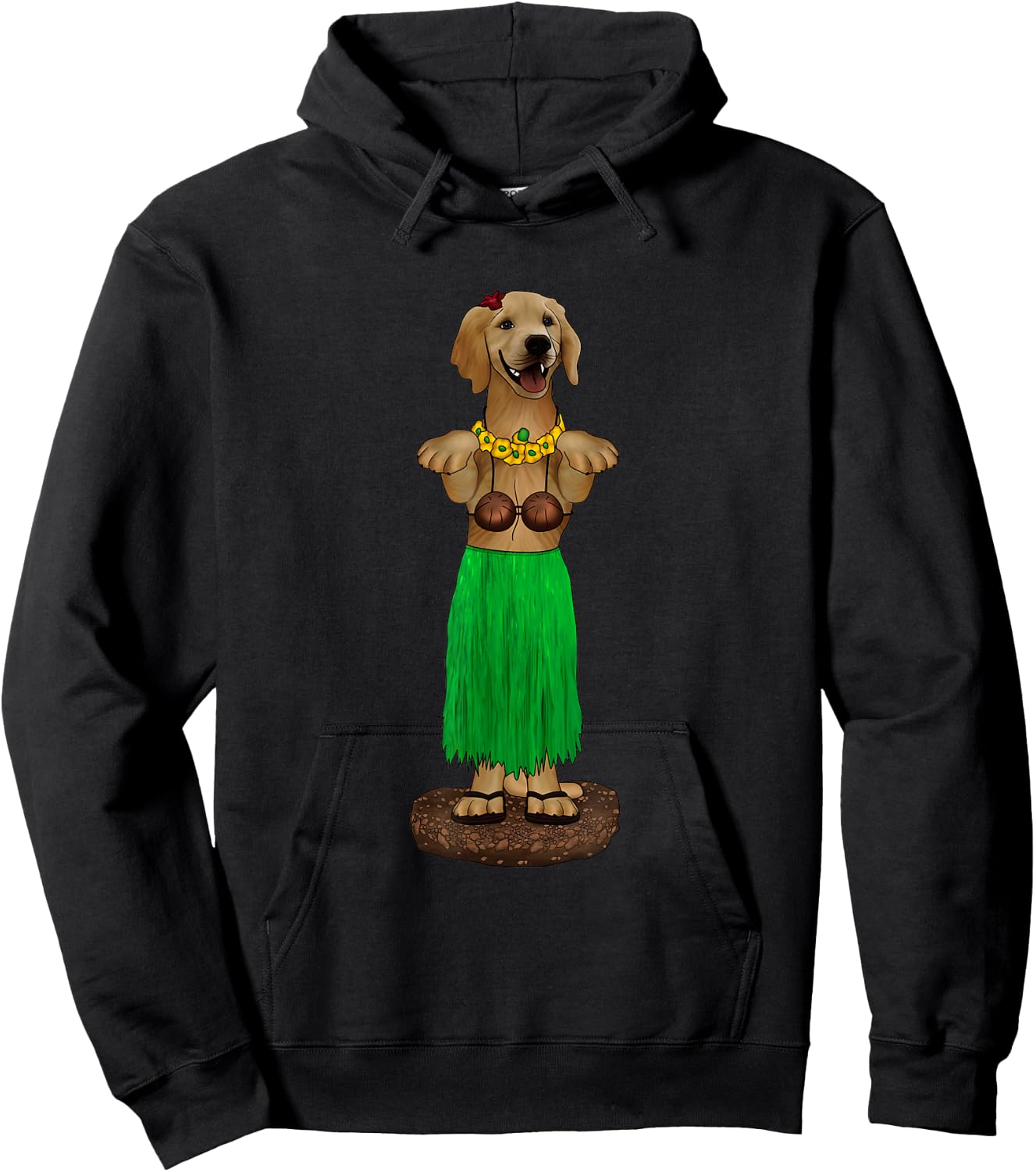 Dashboard Hula Dog Golden Retriever Lei Coconut Bra Women Kids Hoodie - Hoodie | Black