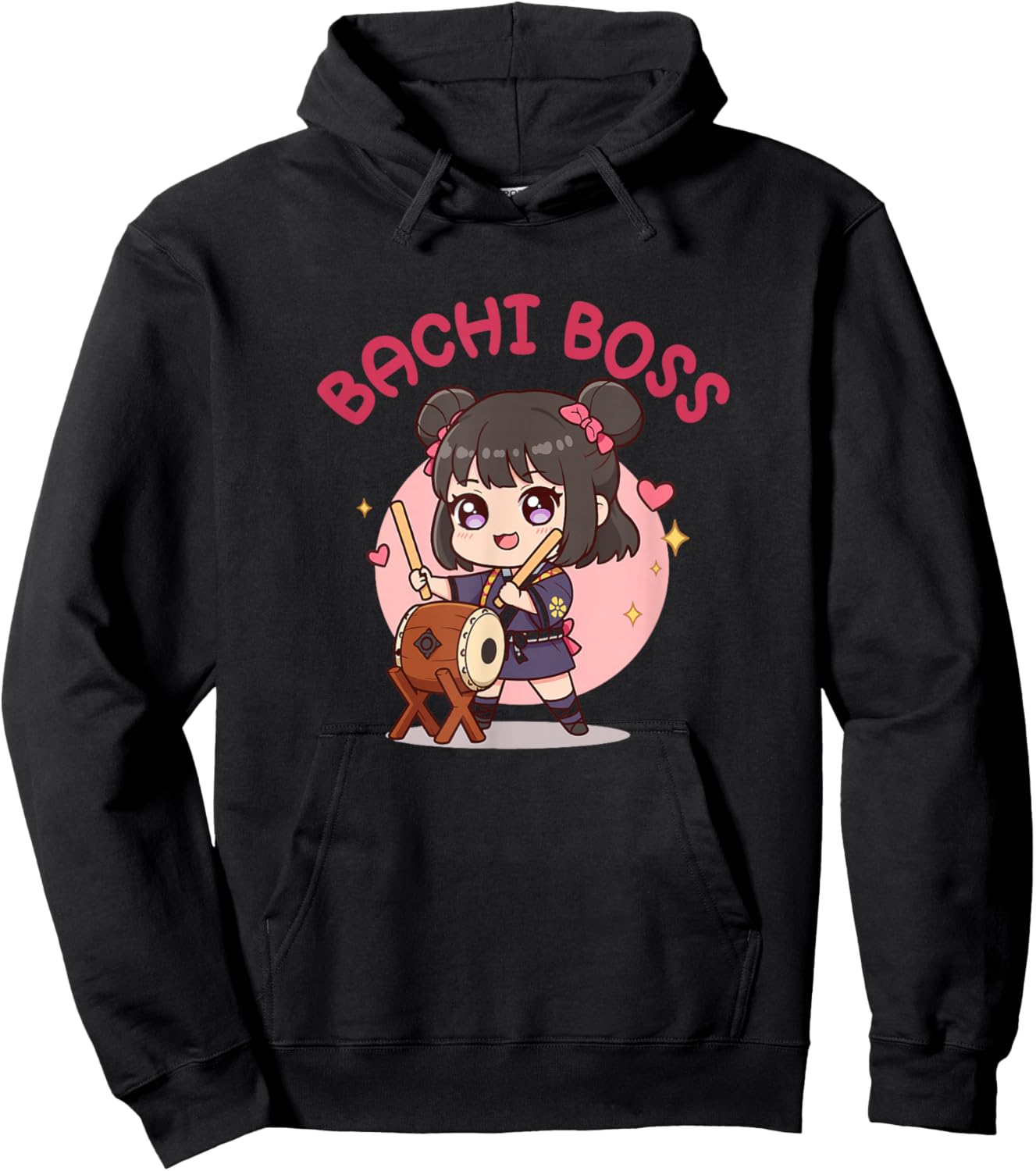 Bachi Boss Cute Kawaii Taiko Drummer Girl Hoodie - Hoodie | Black