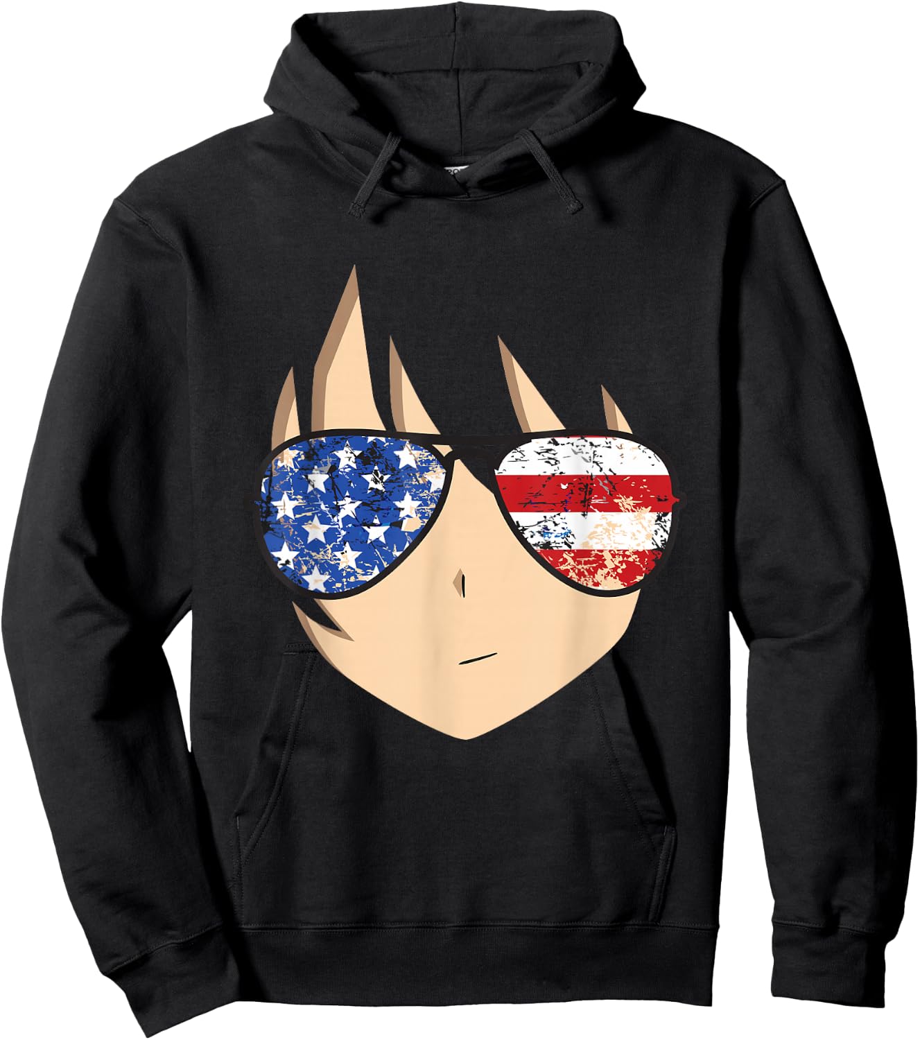 American Anime Face Shirt USA Sunglasses 4th of July Hoodie - Hoodie | Black