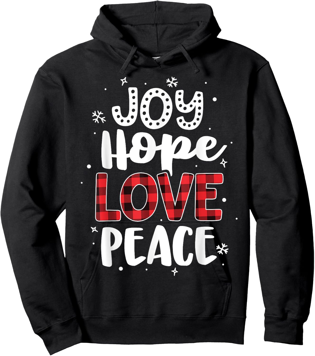 Joy Hope Love Peace Red Buffalo Plaid Christmas Mom Women Hoodie - Hoodie | Black