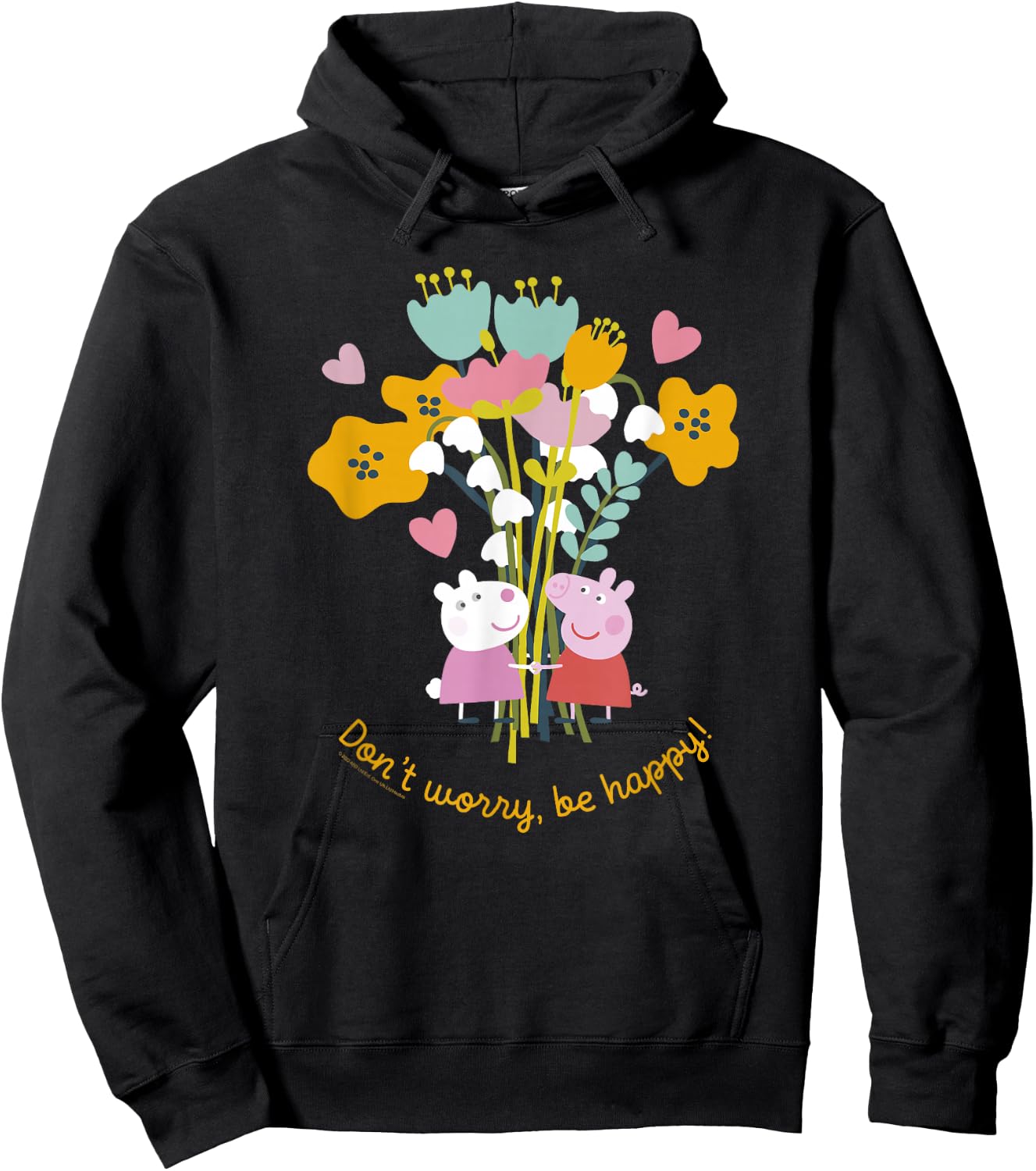 Peppa Pig Don't Worry Be Happy Floral Logo Hoodie - Hoodie | Black