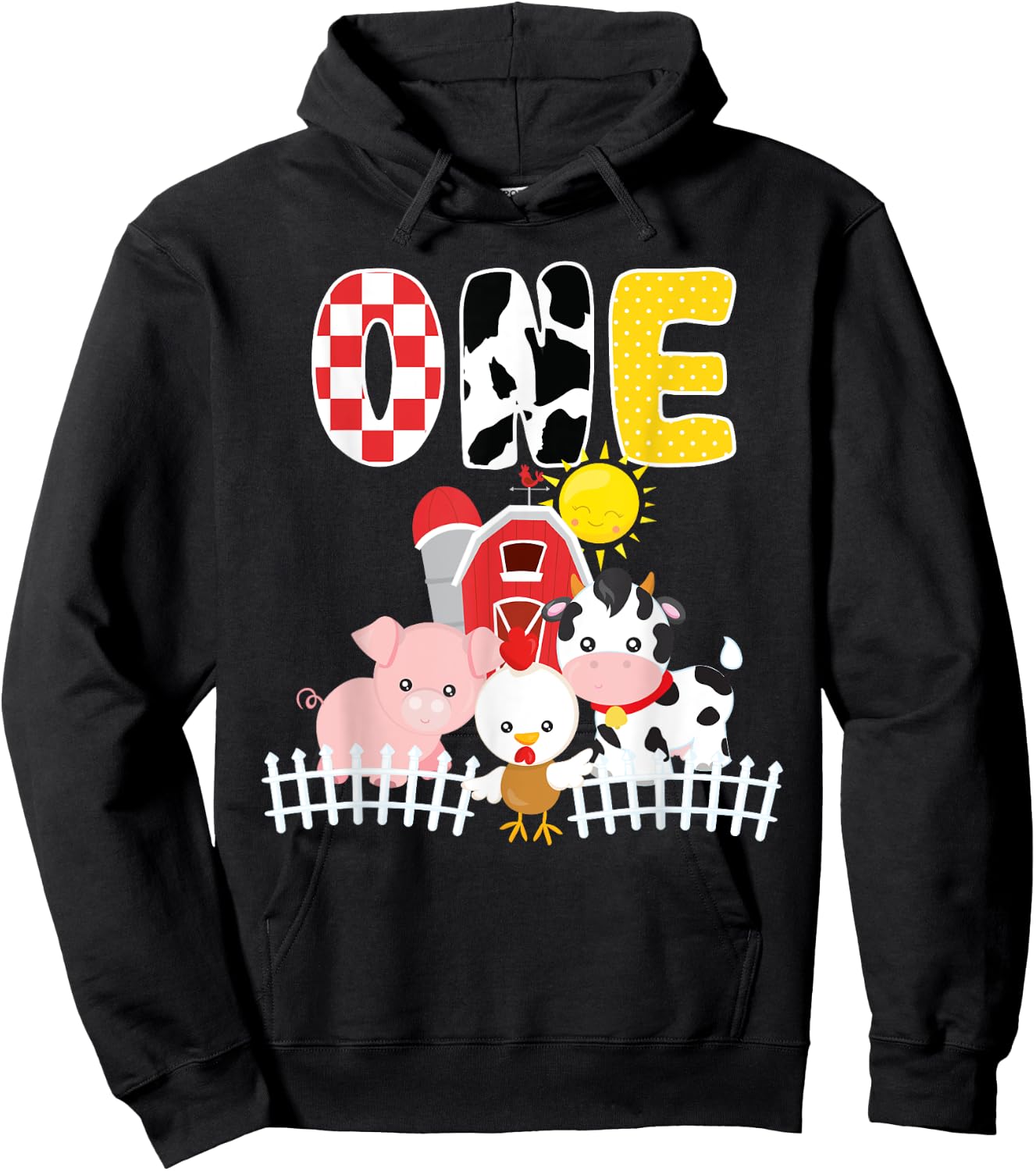 Barnyard Farm Animals 1st Birthday 1 Year Old Birthday Shirt Hoodie - Hoodie | Black