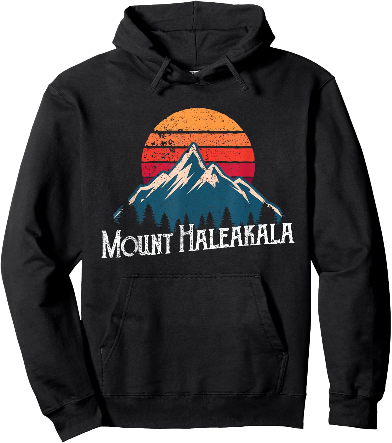 Hawaiian Mount Haleakala Volcano Mountain Retro T Shirt Hoodie - Hoodie | Black