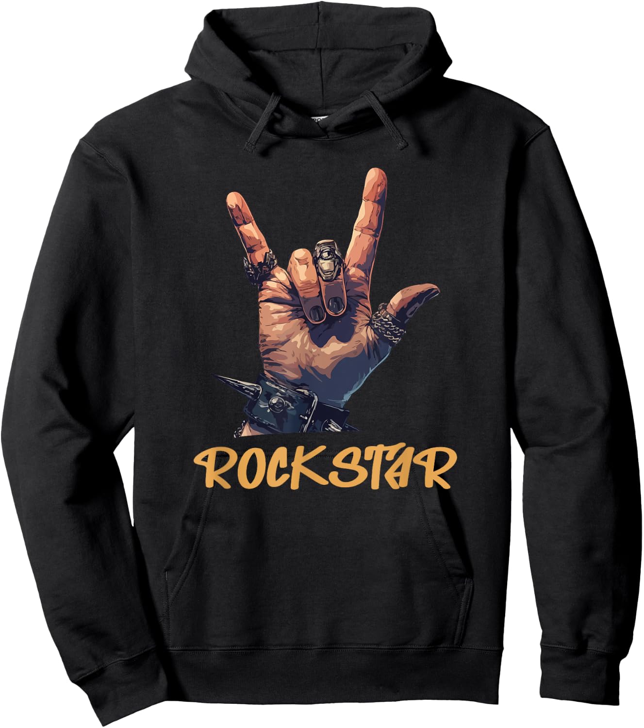 Rockstar Hand Sign Iconic Graphic Design Hoodie - Hoodie | Black