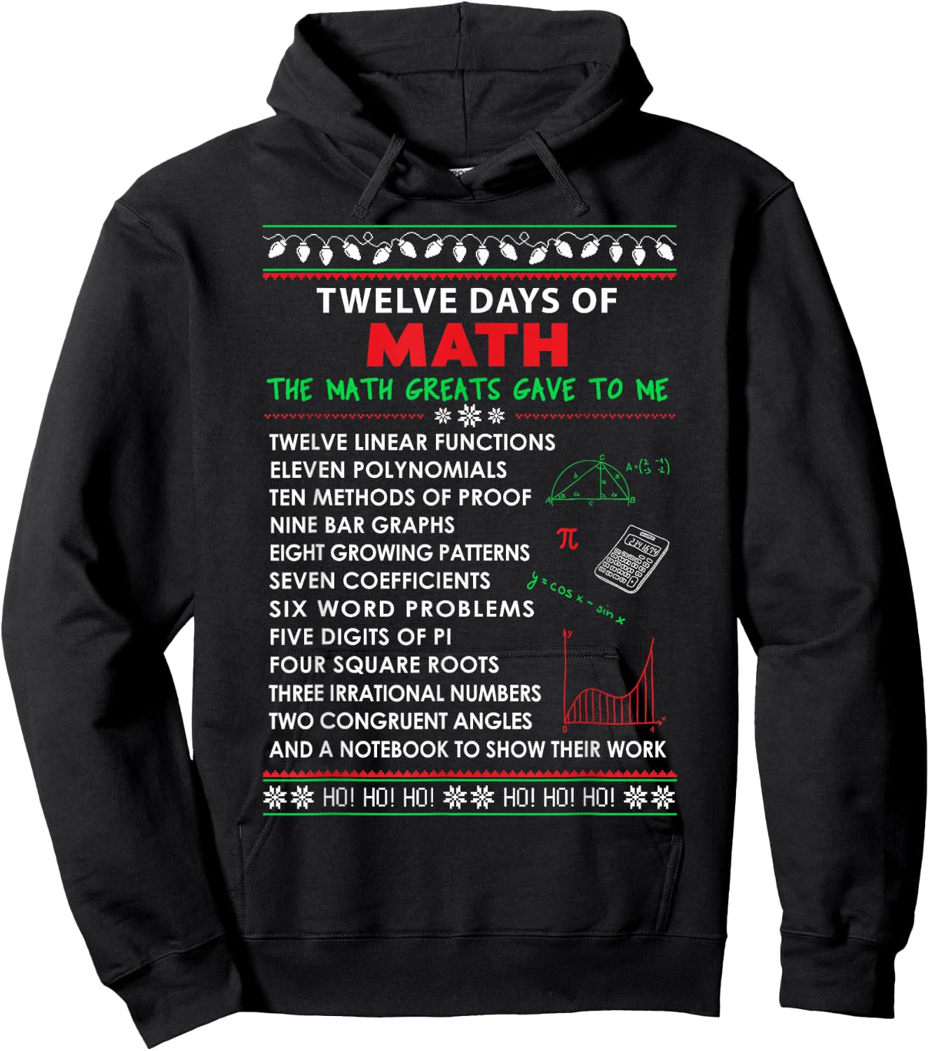 Math Teacher Christmas Shirt - 12 Days of Math Men Women Kids Hoodie - Hoodie | Black