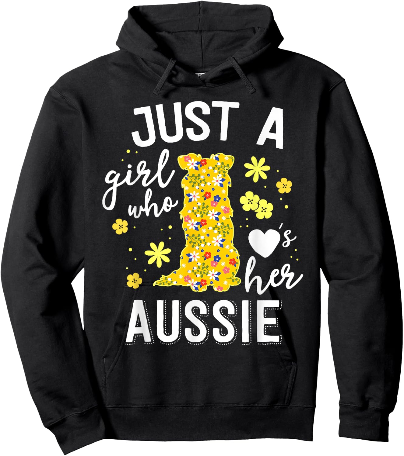 Just A Girl Who Loves Her Aussie Floral Australian Shepherd Hoodie - Hoodie | Black
