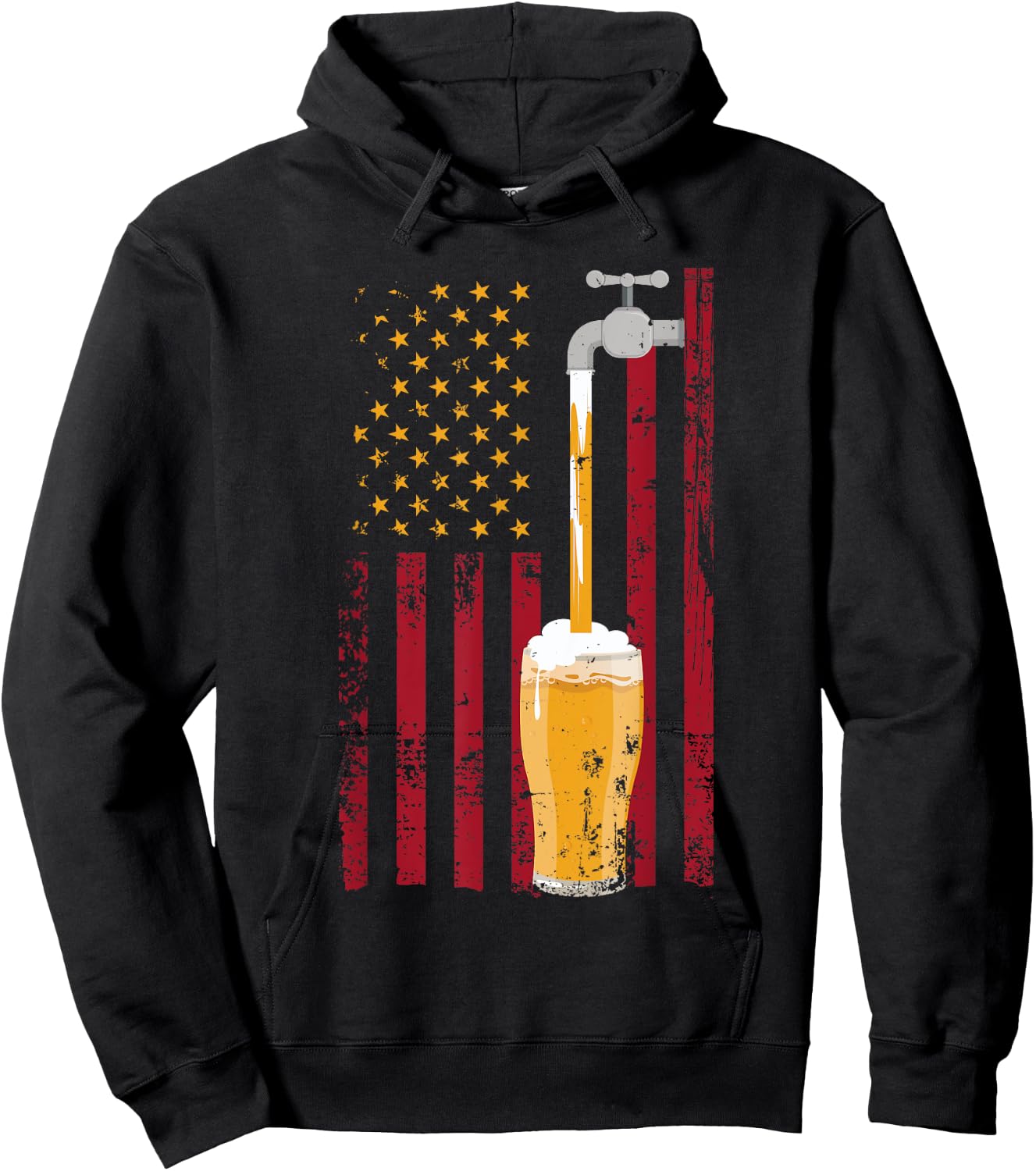 4th of July American Flag Beer Brewing Women Men Hoodie - Hoodie | Black