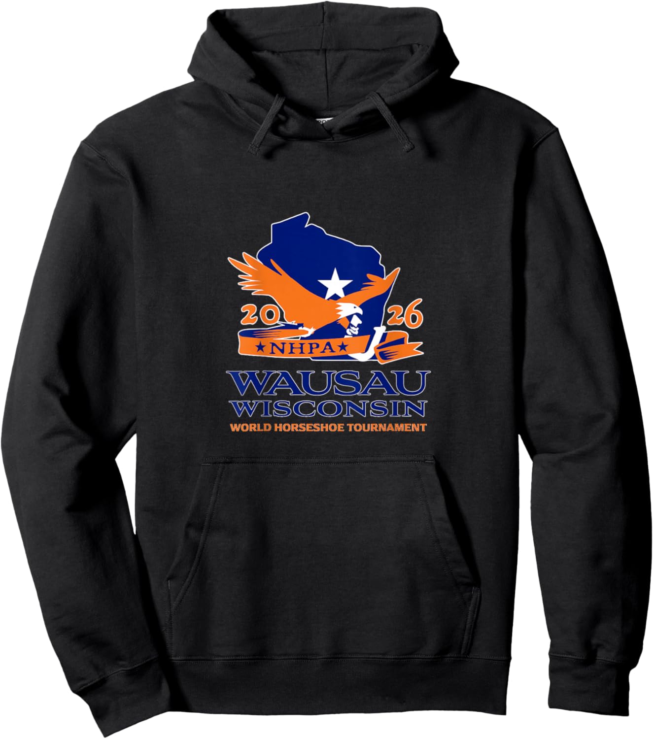 Horseshoe Pitchers NHPA 2026 World Tournament Logo on Back Hoodie - Hoodie | Black